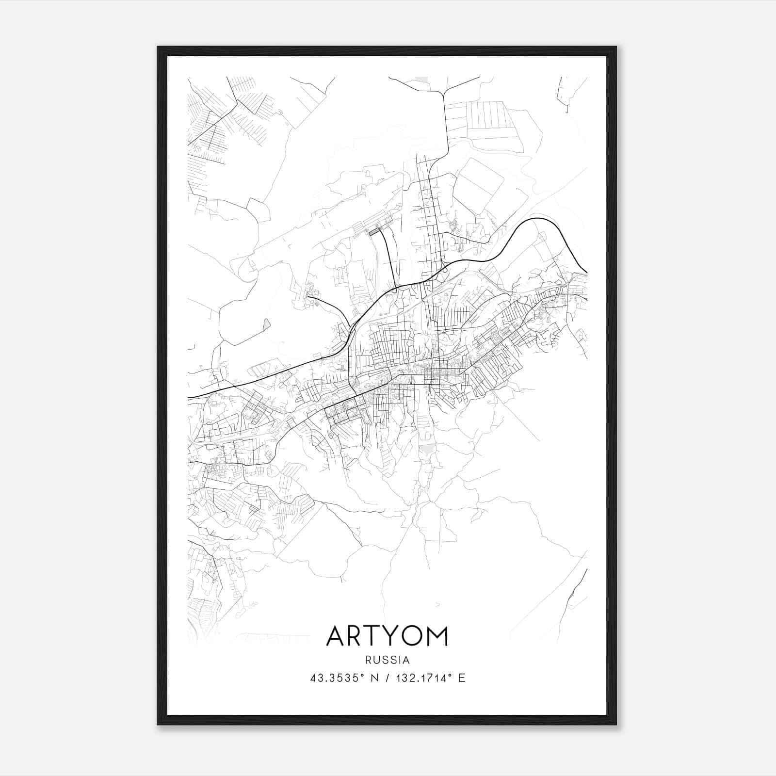 Artyom Russia Map Poster, Artyom City Road Wall Art Print