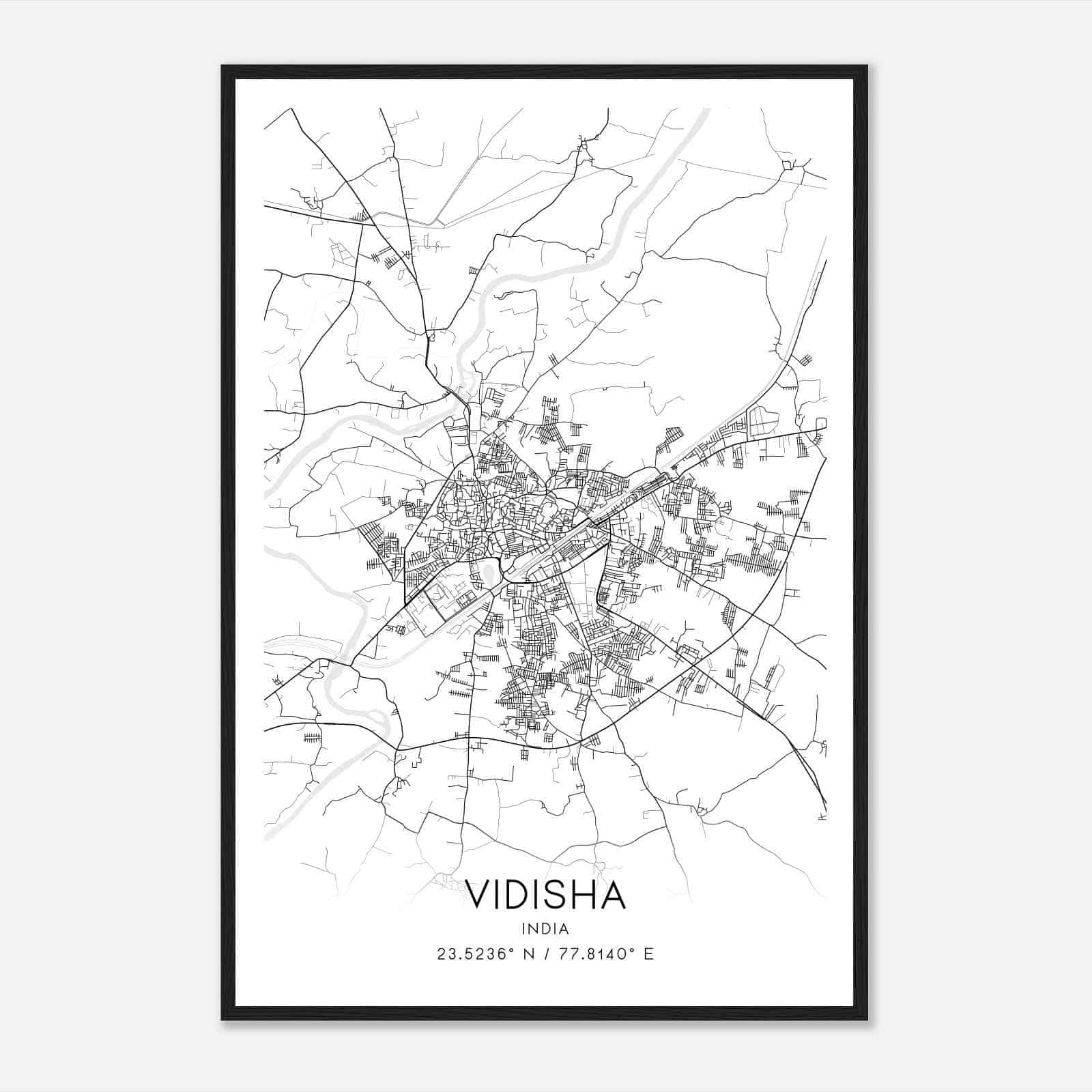 Vidisha India Map Poster, Vidisha City Road Wall Art Print
