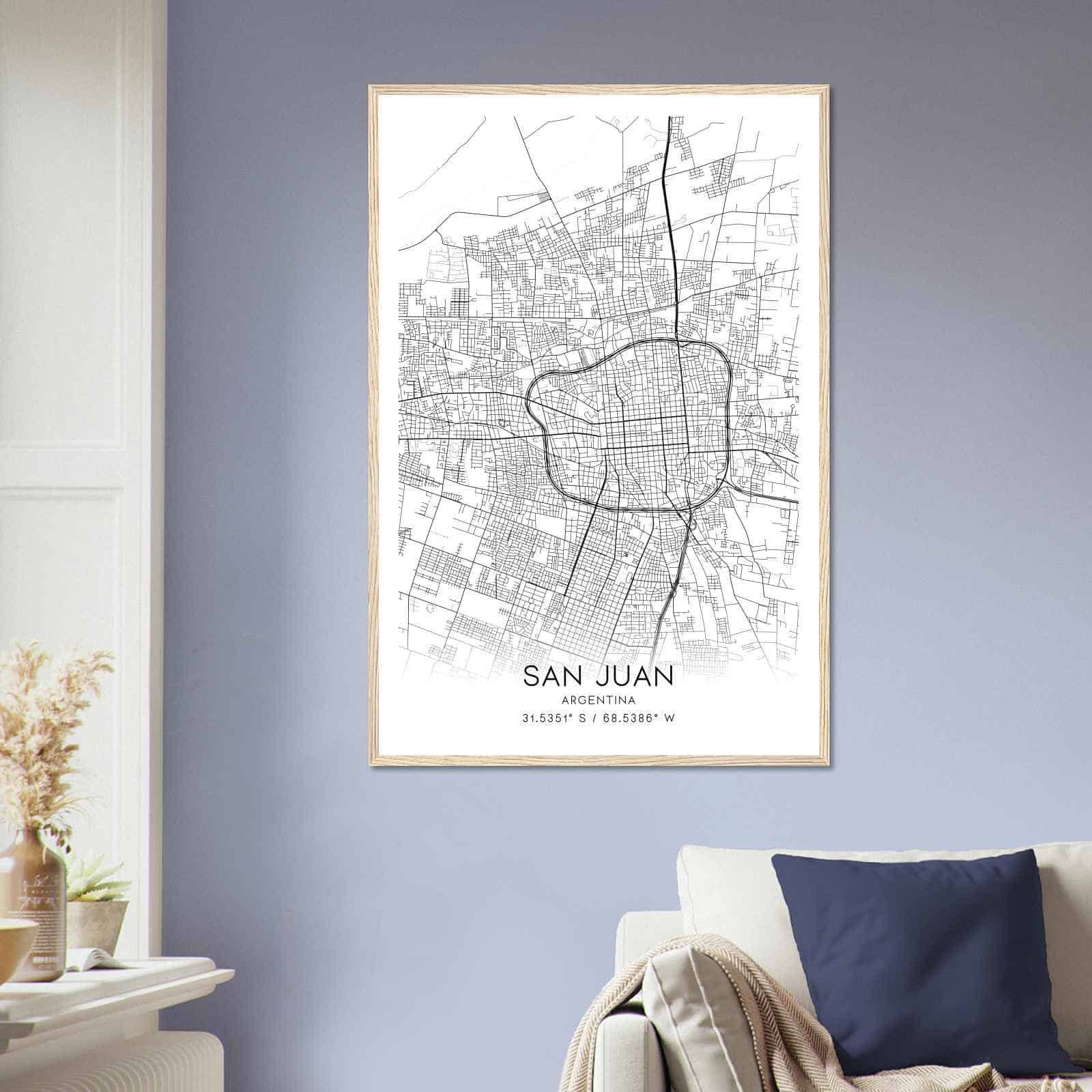 San Juan Argentina Map Poster, San Juan City Road Wall Art Print