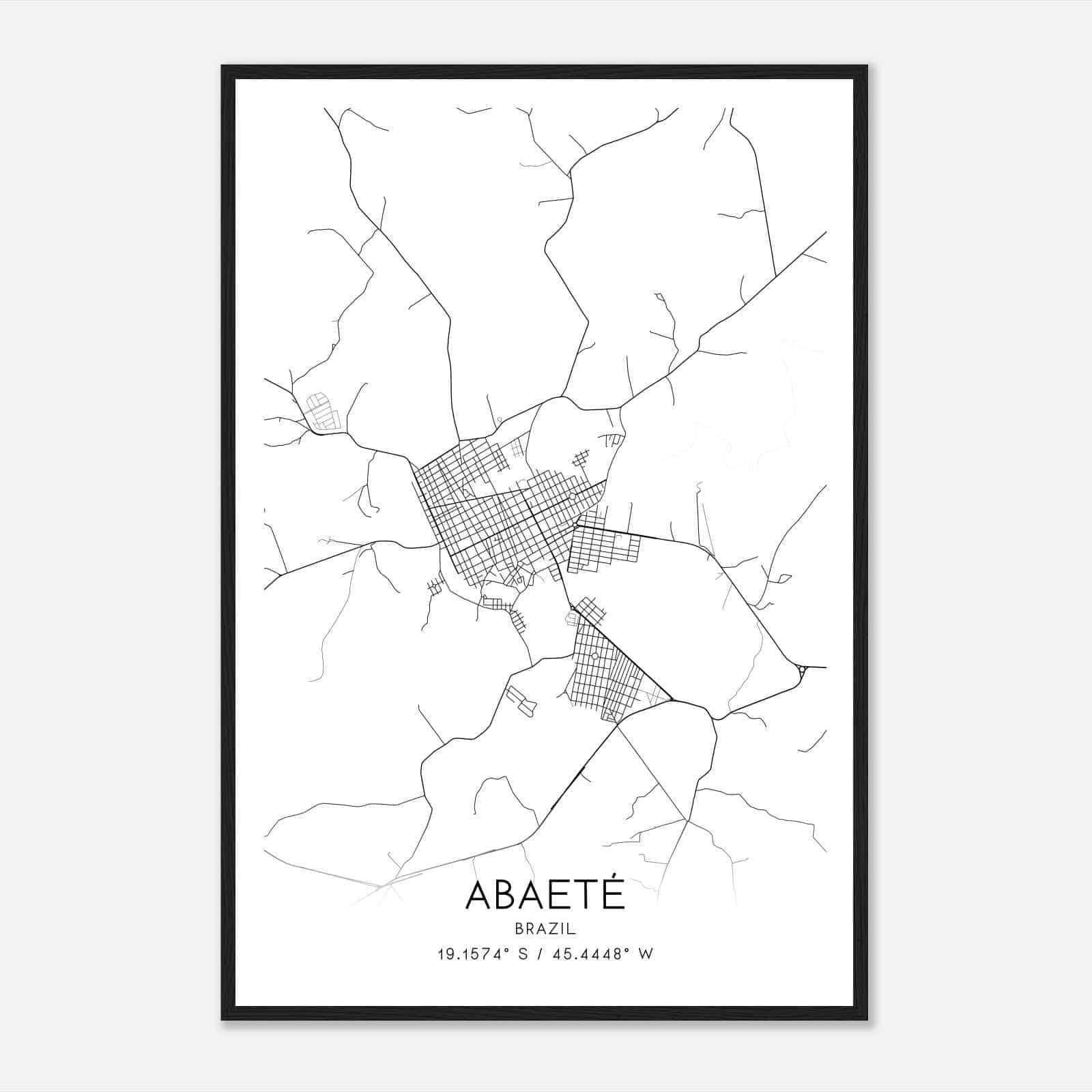 Abaete Brazil Map Poster, Abaete City Road Wall Art Print