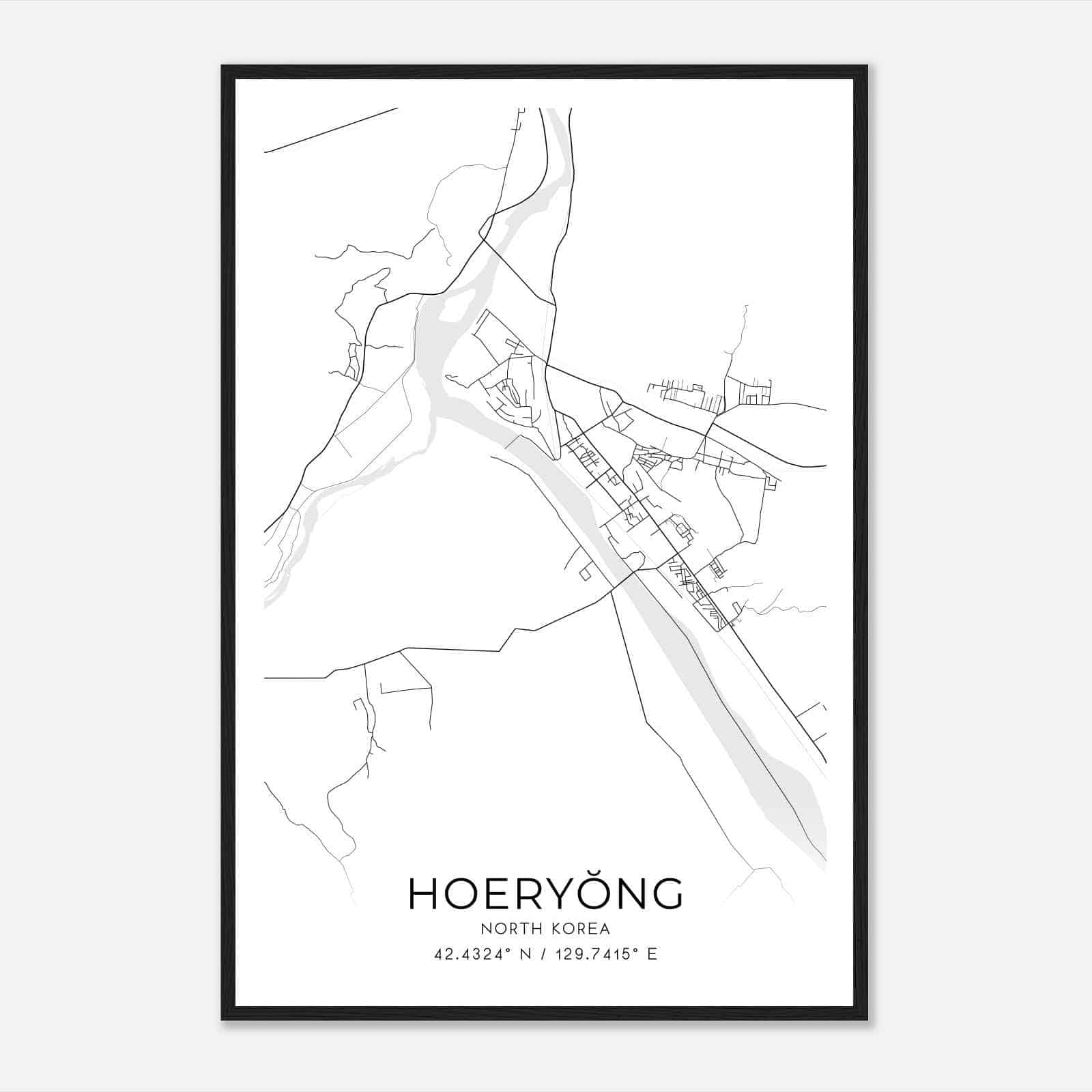 Hoeryong North Korea Map Poster, Hoeryong City Road Wall Art Print