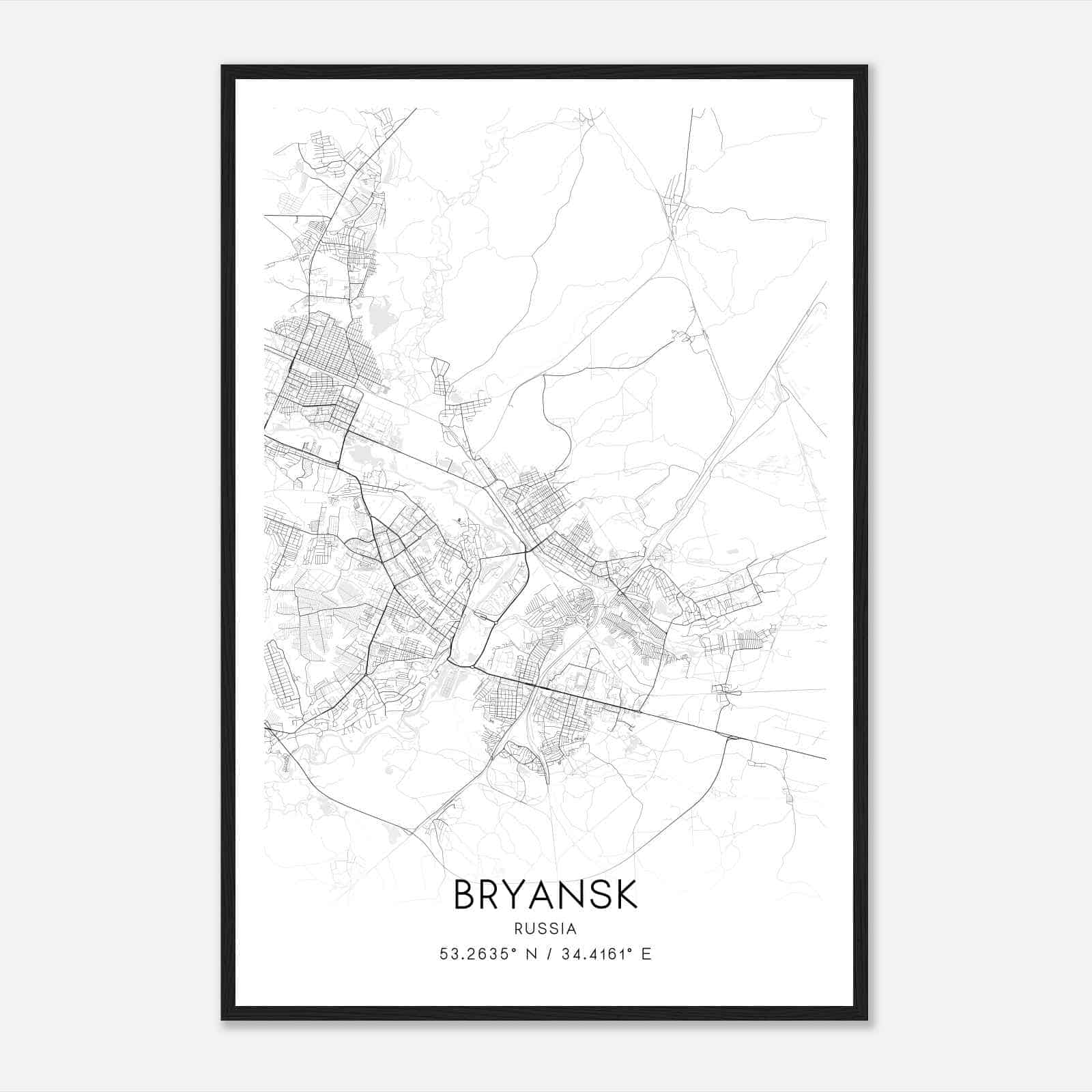 Bryansk Russia Map Poster, Bryansk City Road Wall Art Print