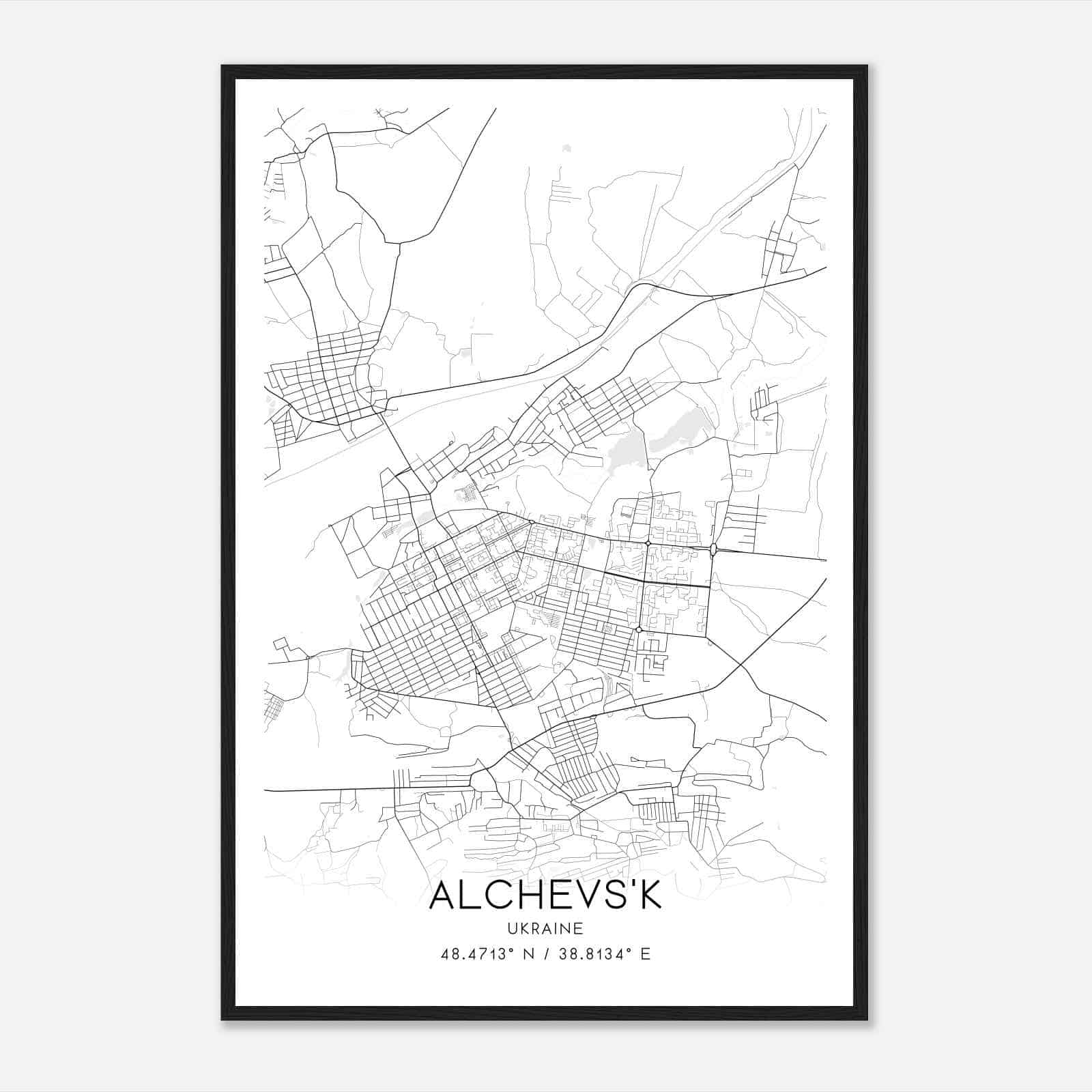 Alchevsk Ukraine Map Poster, Alchevsk City Road Wall Art Print