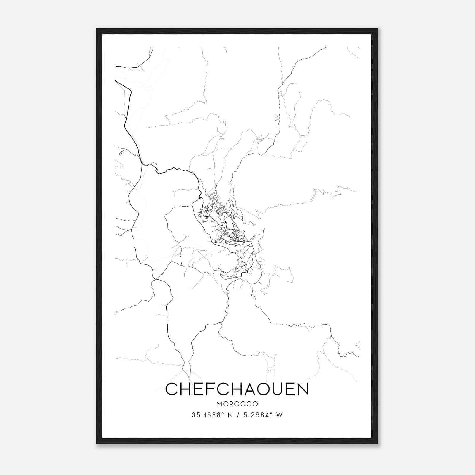 Chefchaouen Morocco Map Poster, Chefchaouen City Road Wall Art Print