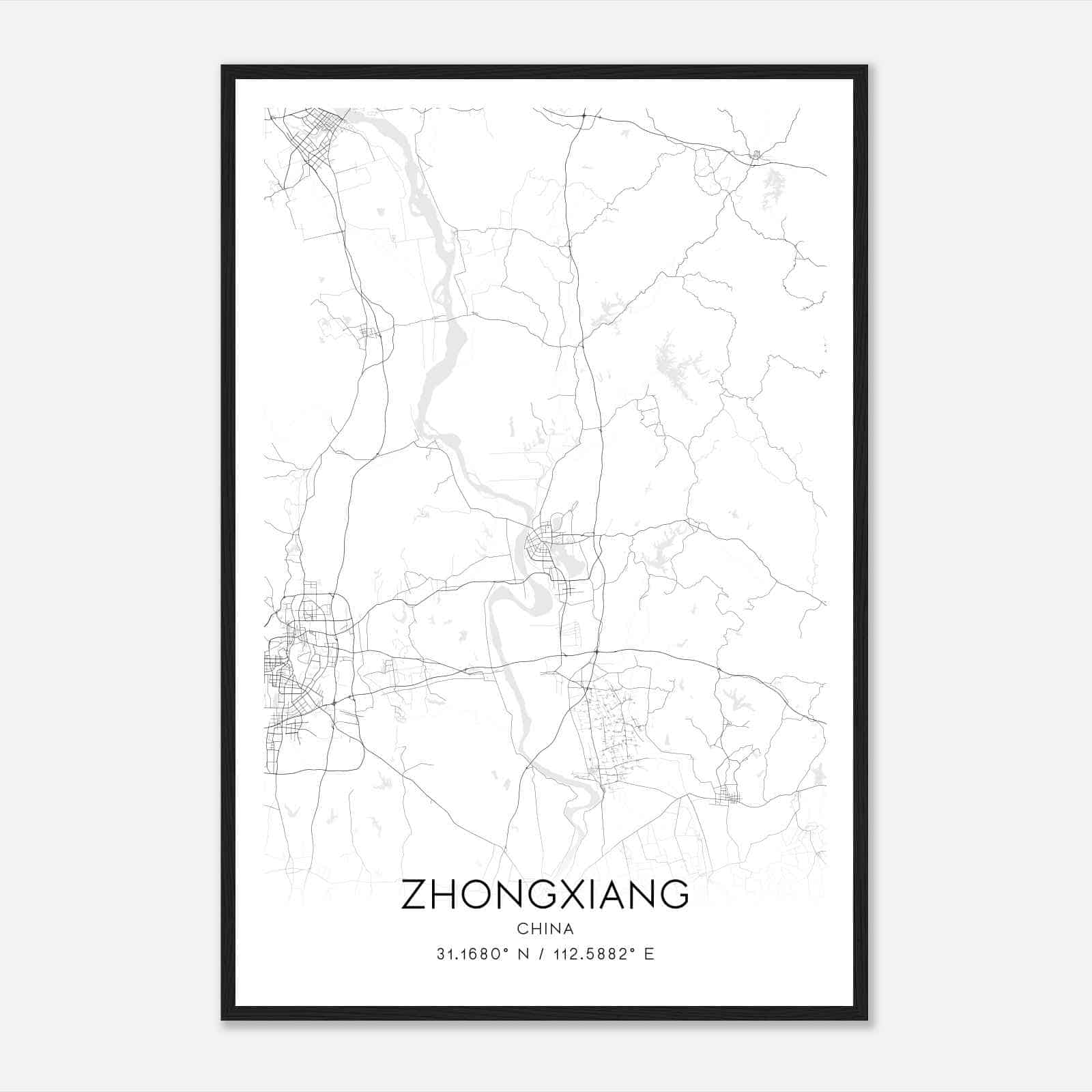 Zhongxiang China Map Poster, Zhongxiang City Road Wall Art Print