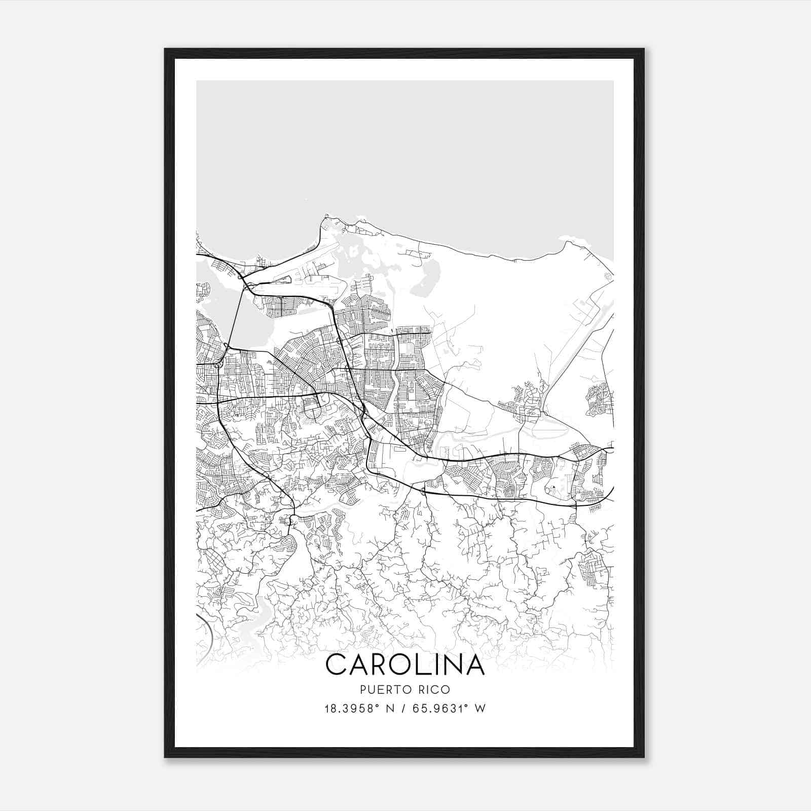 Carolina Puerto Rico Map Poster, Carolina City Road Wall Art Print