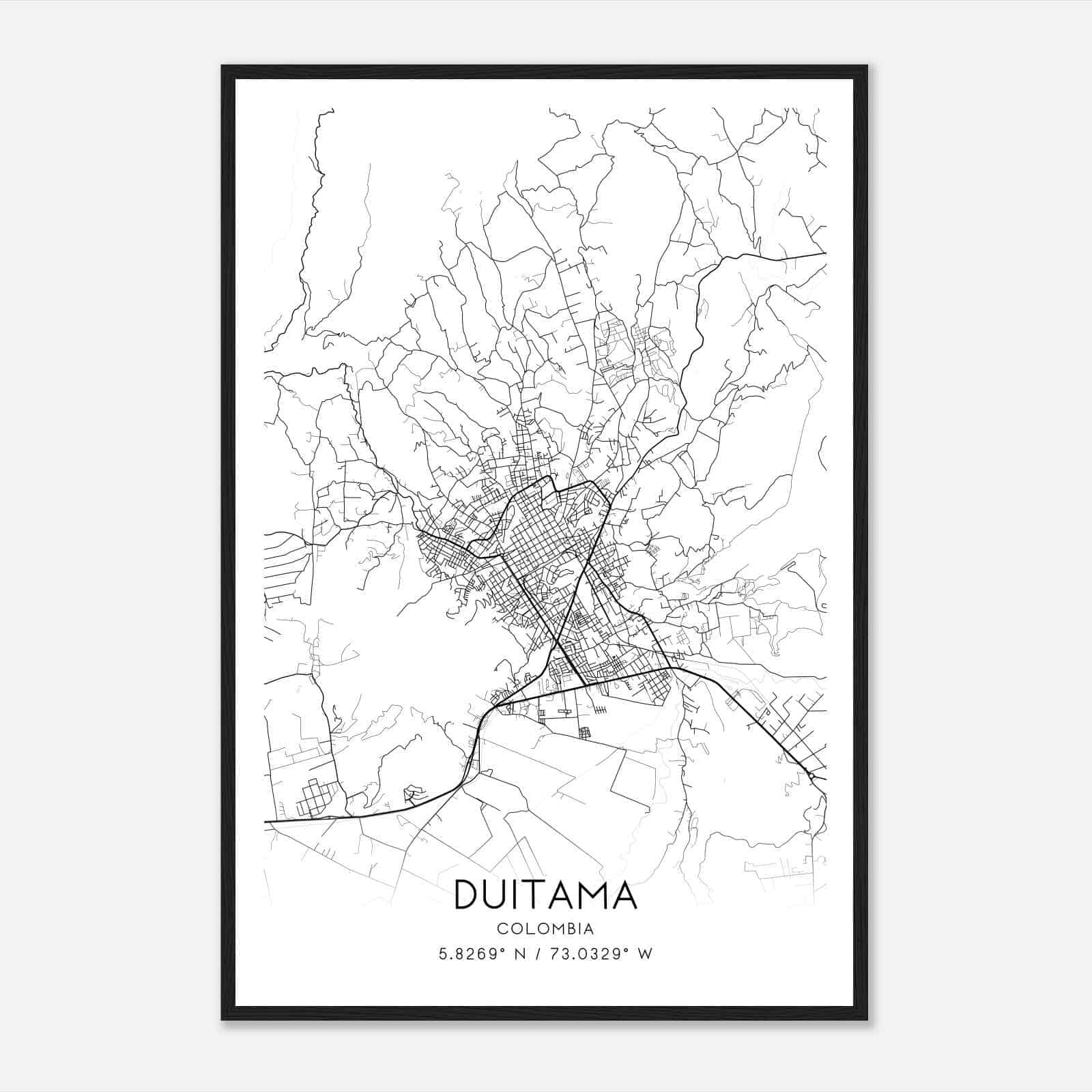 Duitama Colombia Map Poster, Duitama City Road Wall Art Print