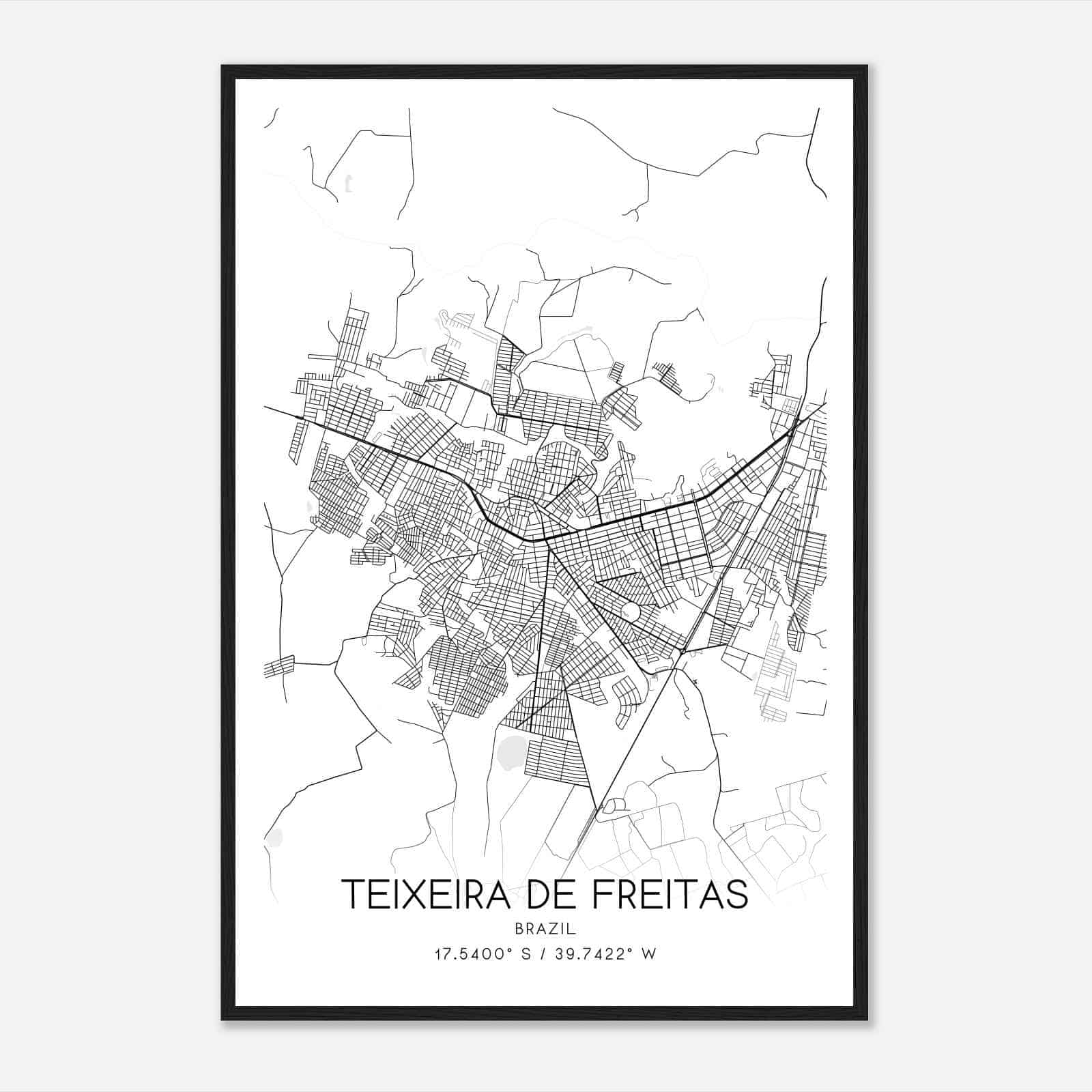 Teixeira de Freitas Brazil Map Poster, Teixeira de Freitas City Road Wall Art Print