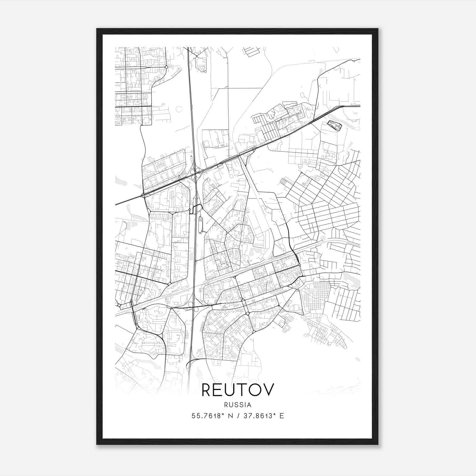 Reutov Russia Map Poster, Reutov City Road Wall Art Print