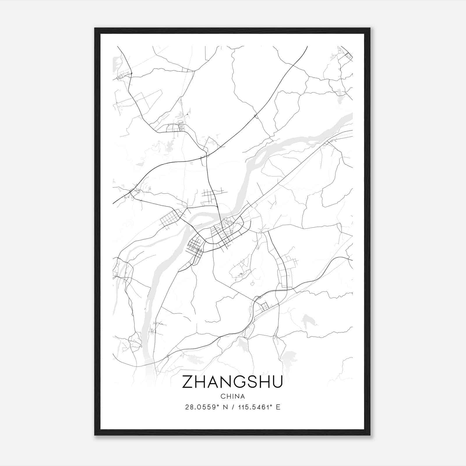 Zhangshu China Map Poster, Zhangshu City Road Wall Art Print