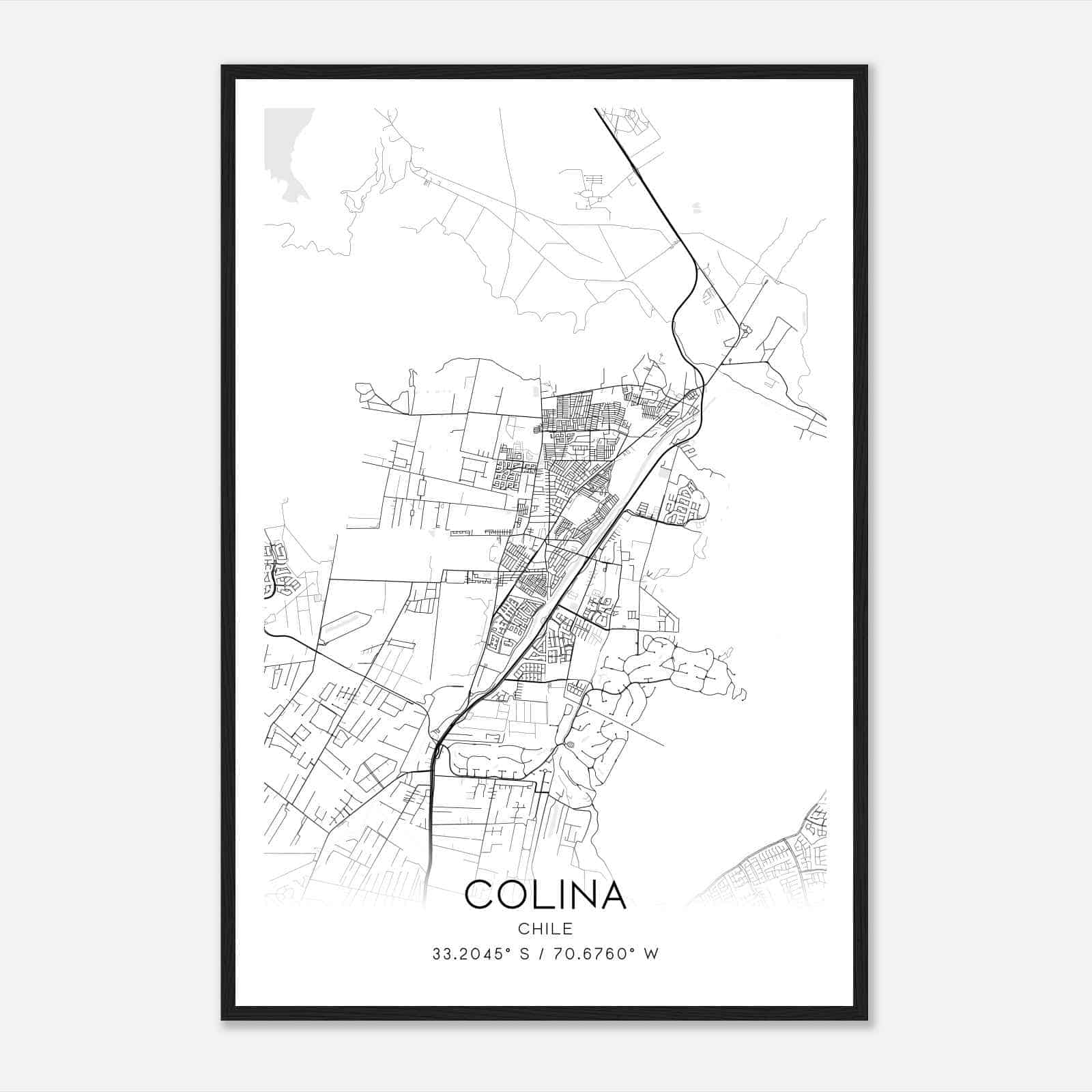 Colina Chile Map Poster, Colina City Road Wall Art Print