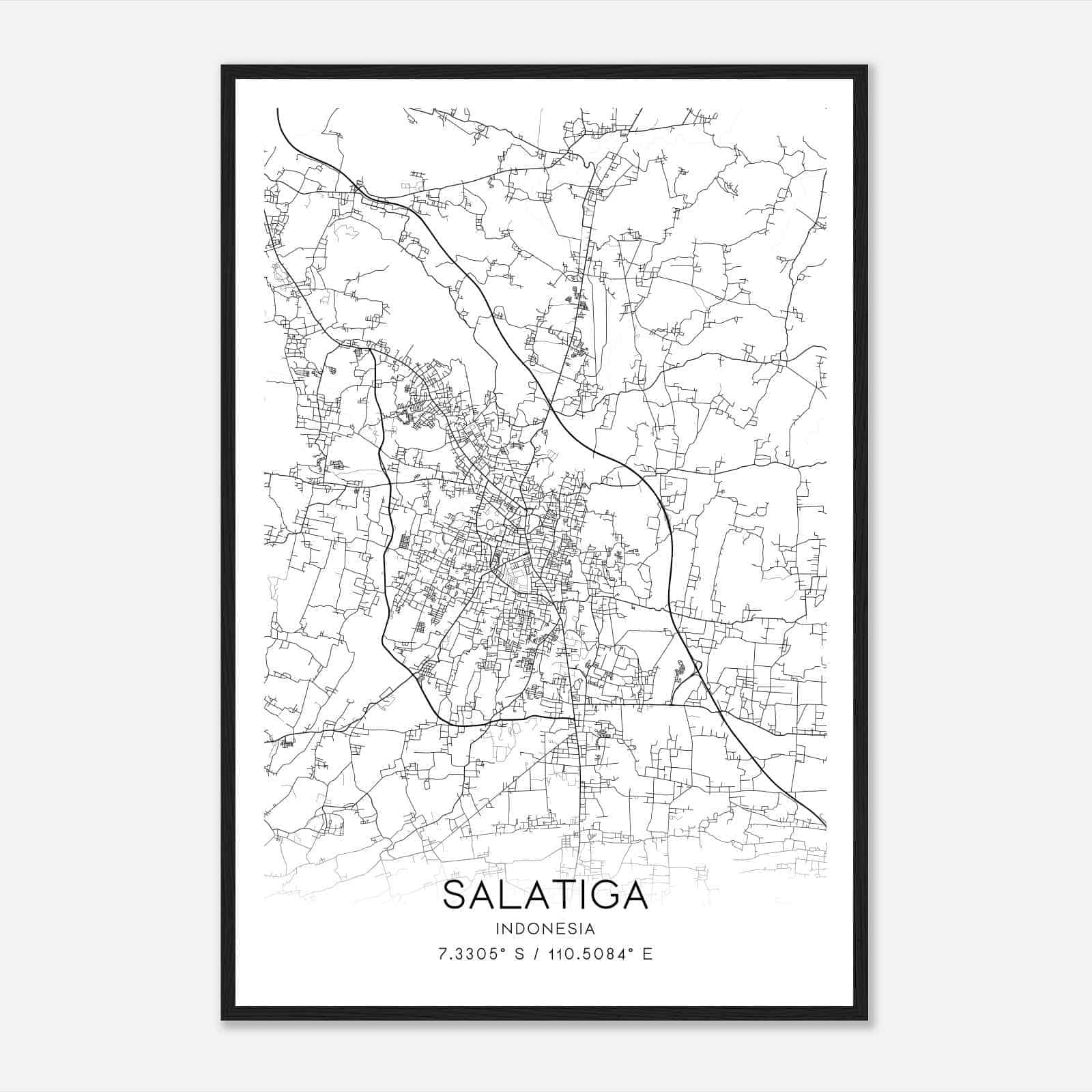 Salatiga Indonesia Map Poster, Salatiga City Road Wall Art Print