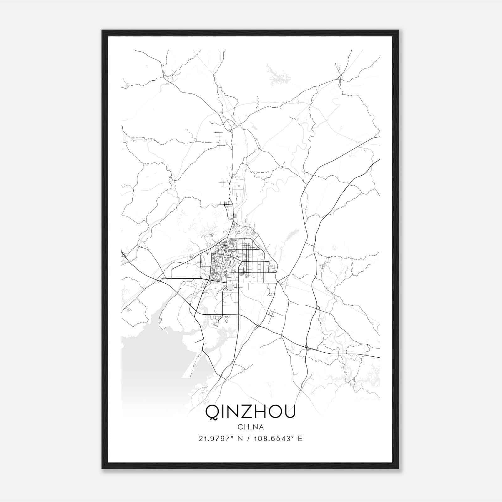 Qinzhou China Map Poster, Qinzhou City Road Wall Art Print