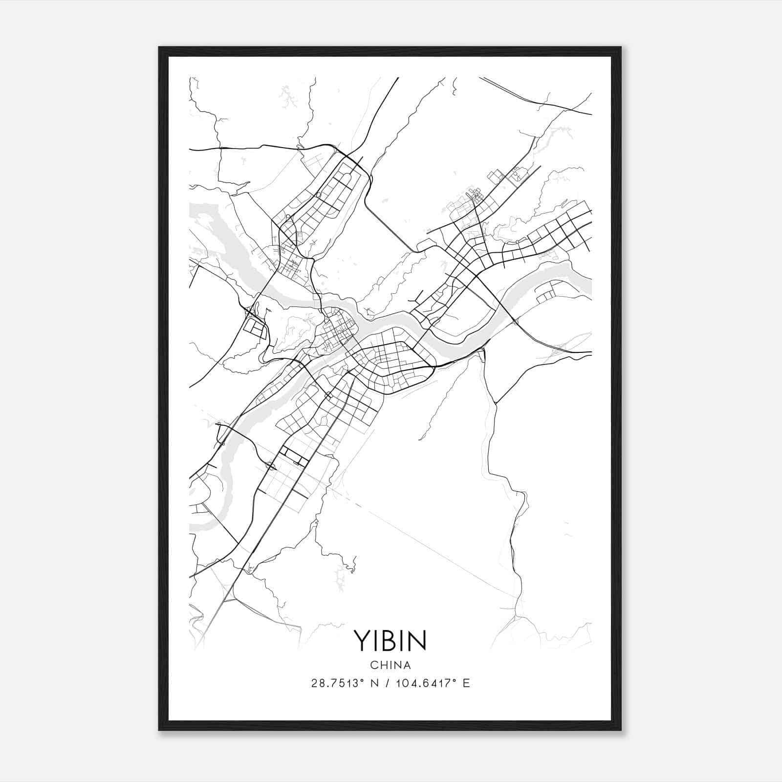 Yibin China Map Poster, Yibin City Road Wall Art Print