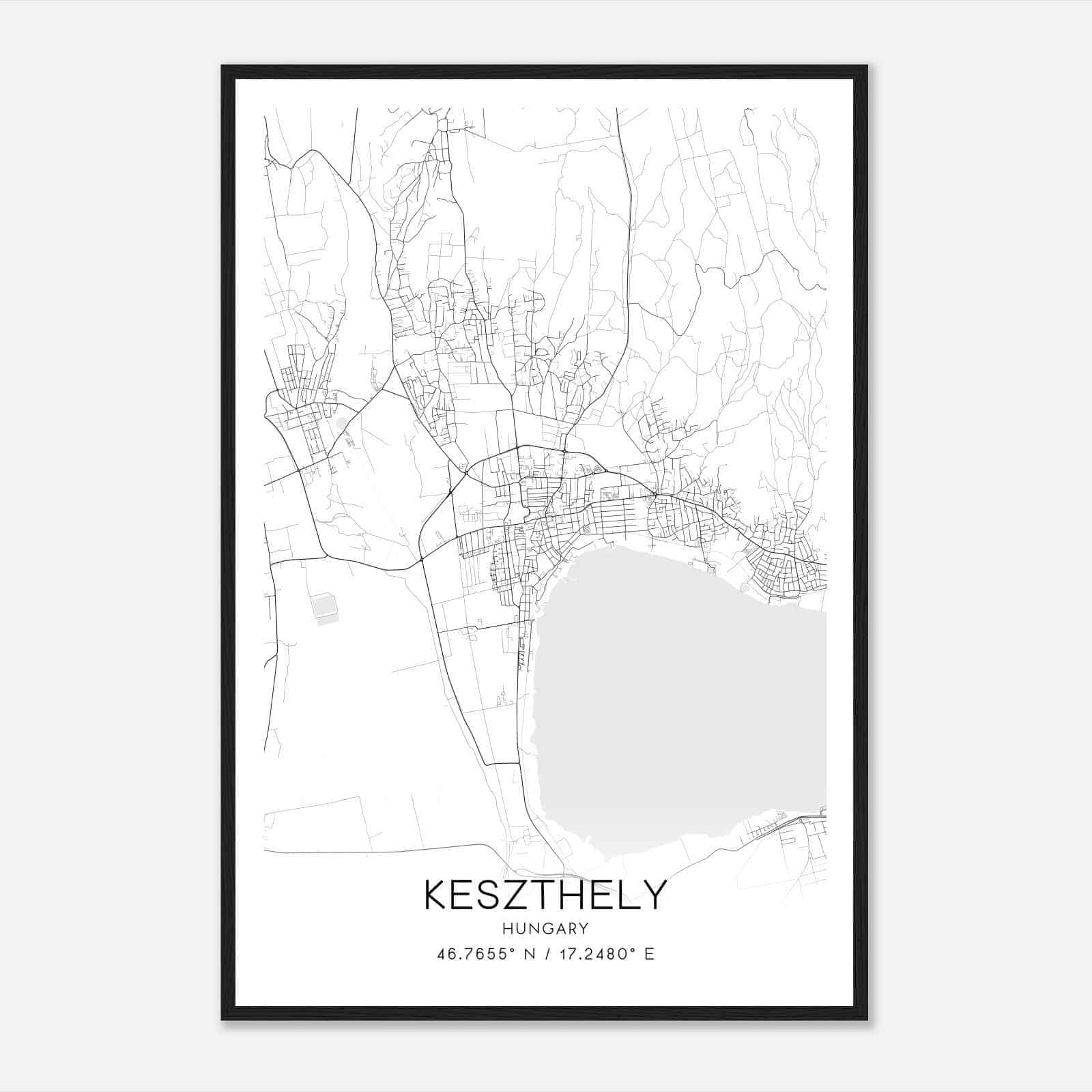 Keszthely Hungary Map Poster, Keszthely City Road Wall Art Print