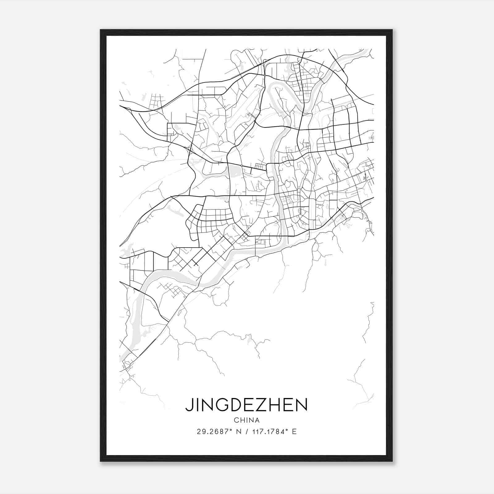 Jingdezhen China Map Poster, Jingdezhen City Road Wall Art Print