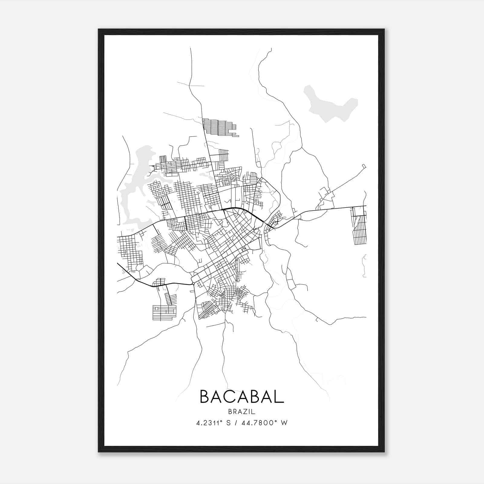 Bacabal Brazil Map Poster, Bacabal City Road Wall Art Print