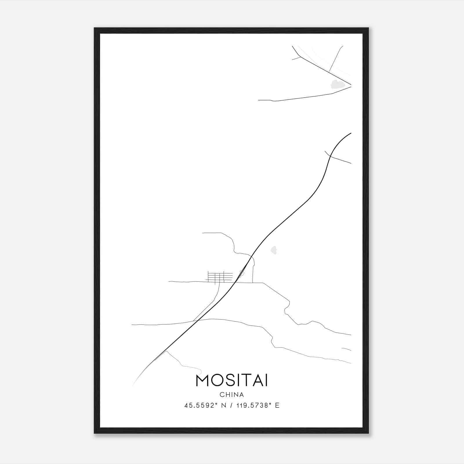 Mositai China Map Poster, Mositai City Road Wall Art Print