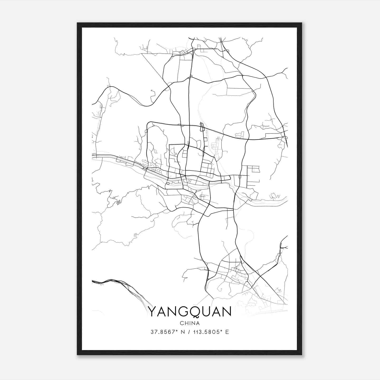 Yangquan China Map Poster, Yangquan City Road Wall Art Print