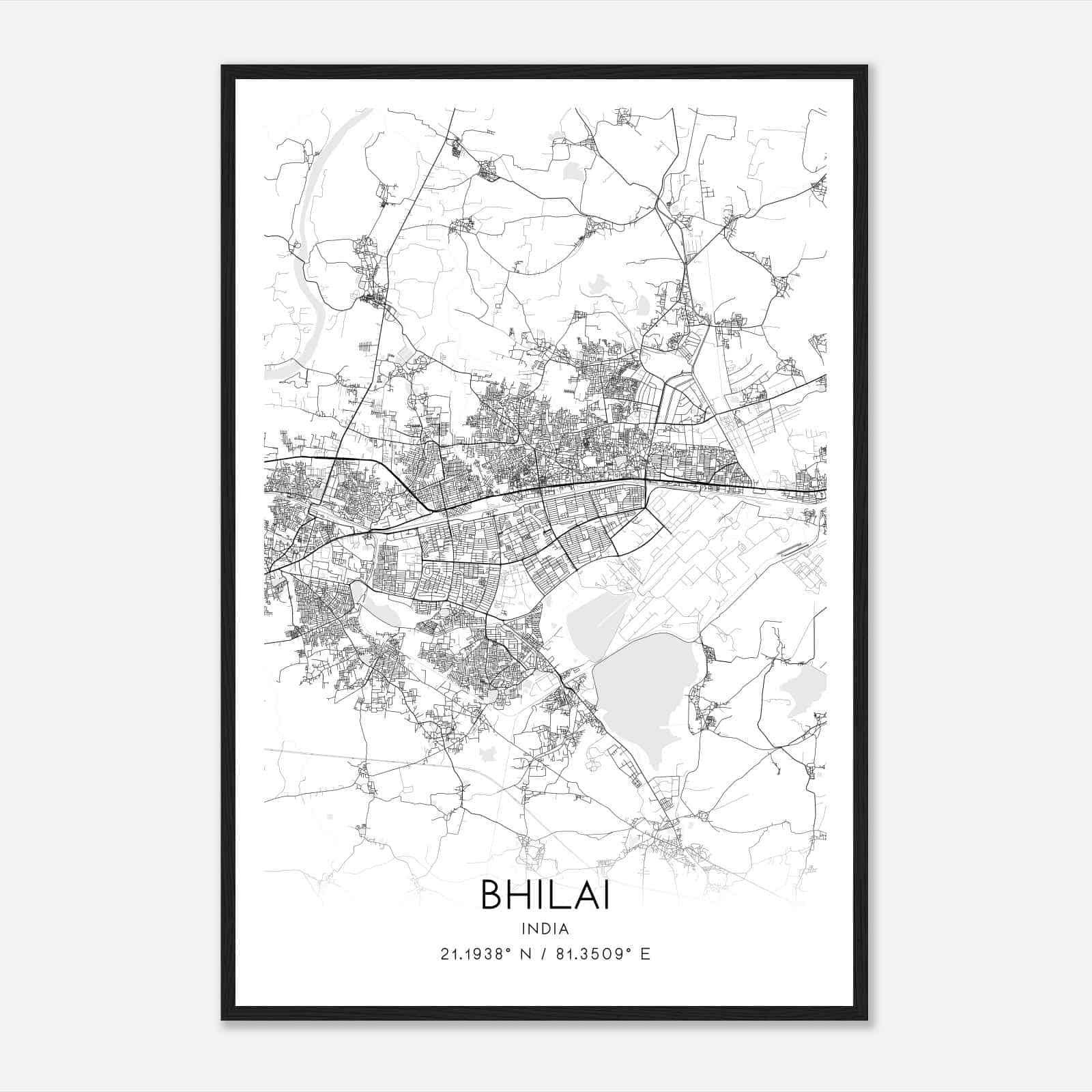 Bhilai India Map Poster, Bhilai City Road Wall Art Print