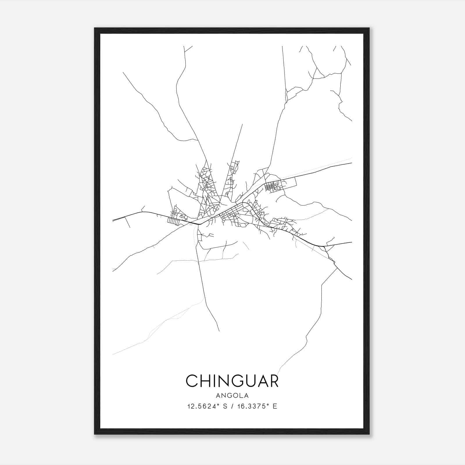 Chinguar Angola Map Poster, Chinguar City Road Wall Art Print