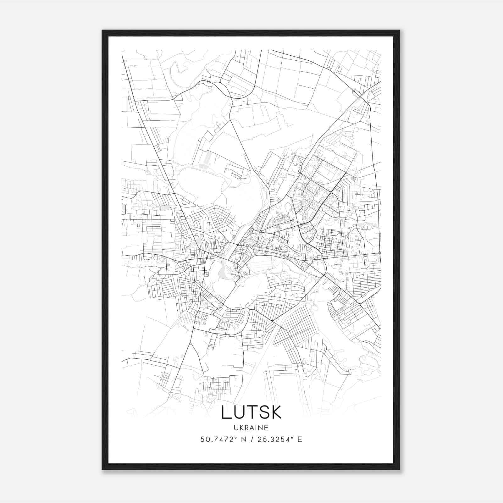 Lutsk Ukraine Map Poster, Lutsk City Road Wall Art Print