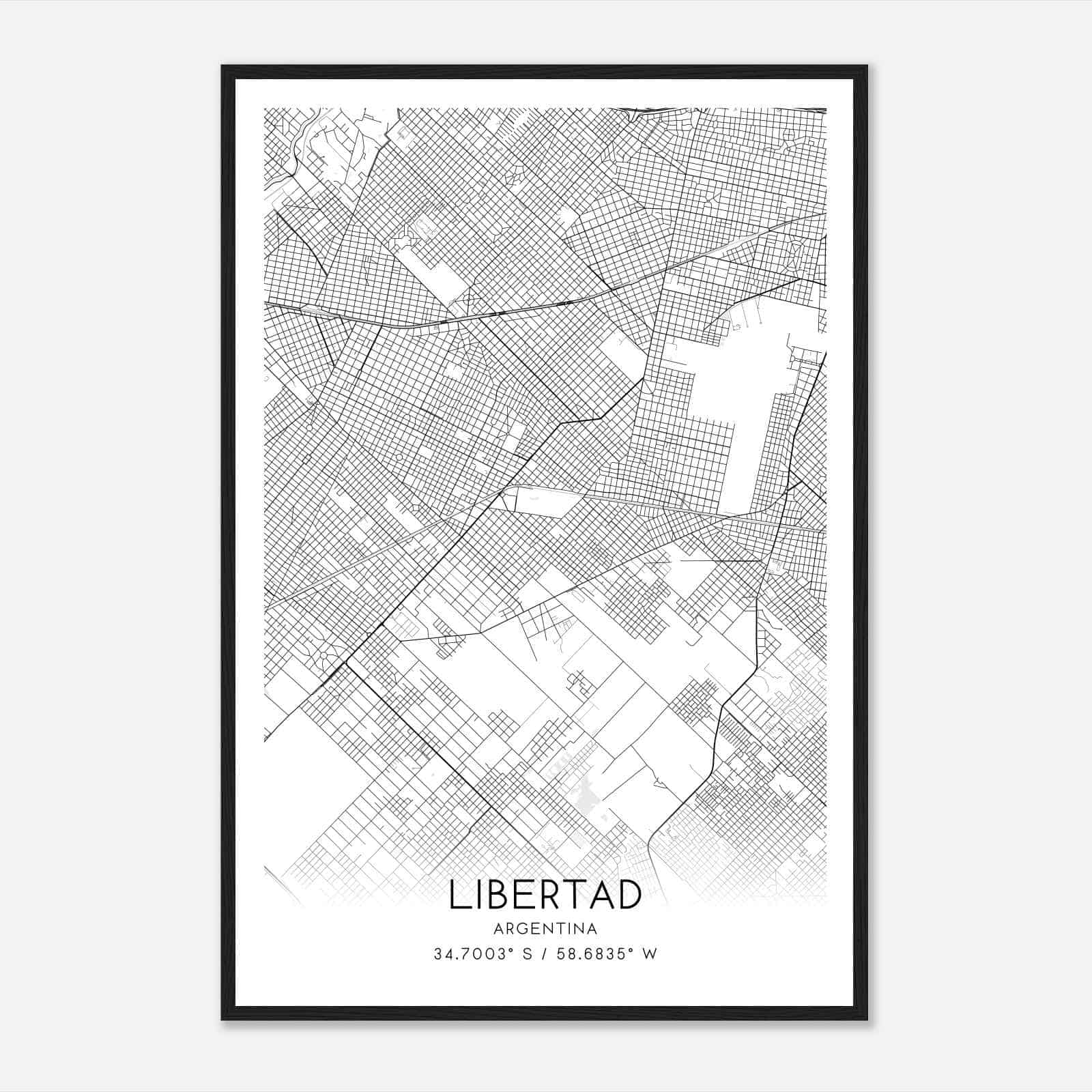 Libertad Argentina Map Poster, Libertad City Road Wall Art Print