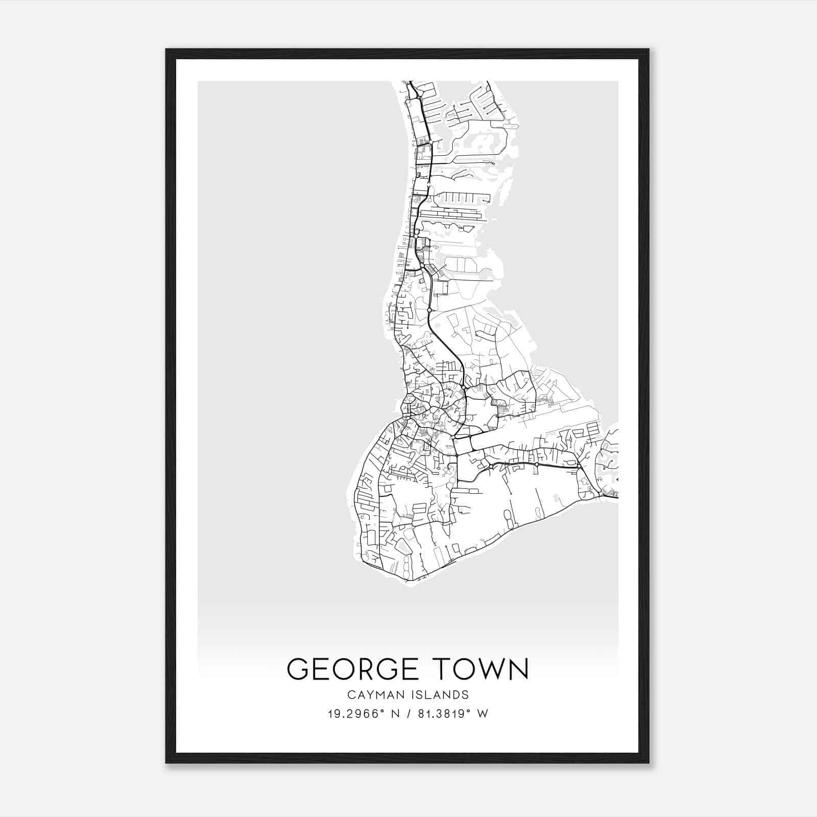 George Town Cayman Islands Map Poster, George Town City Road Wall Art Print
