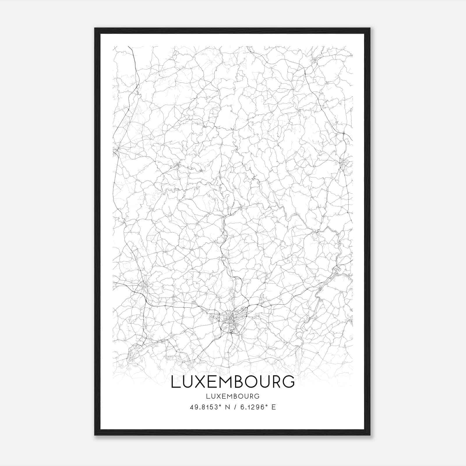 Luxembourg Luxembourg Map Poster, Luxembourg City Road Wall Art Print