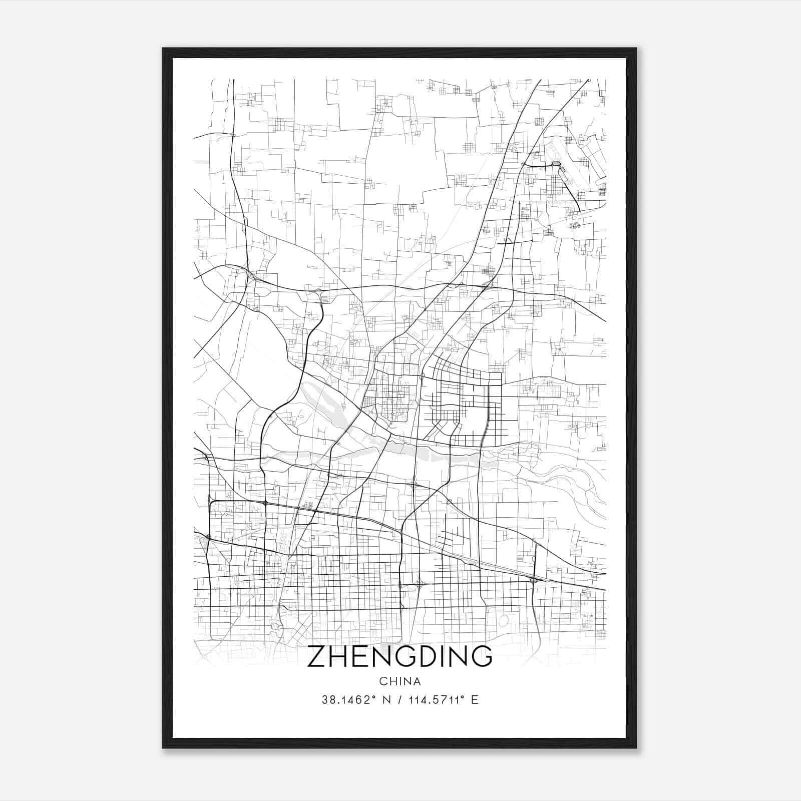 Zhengding China Map Poster, Zhengding City Road Wall Art Print