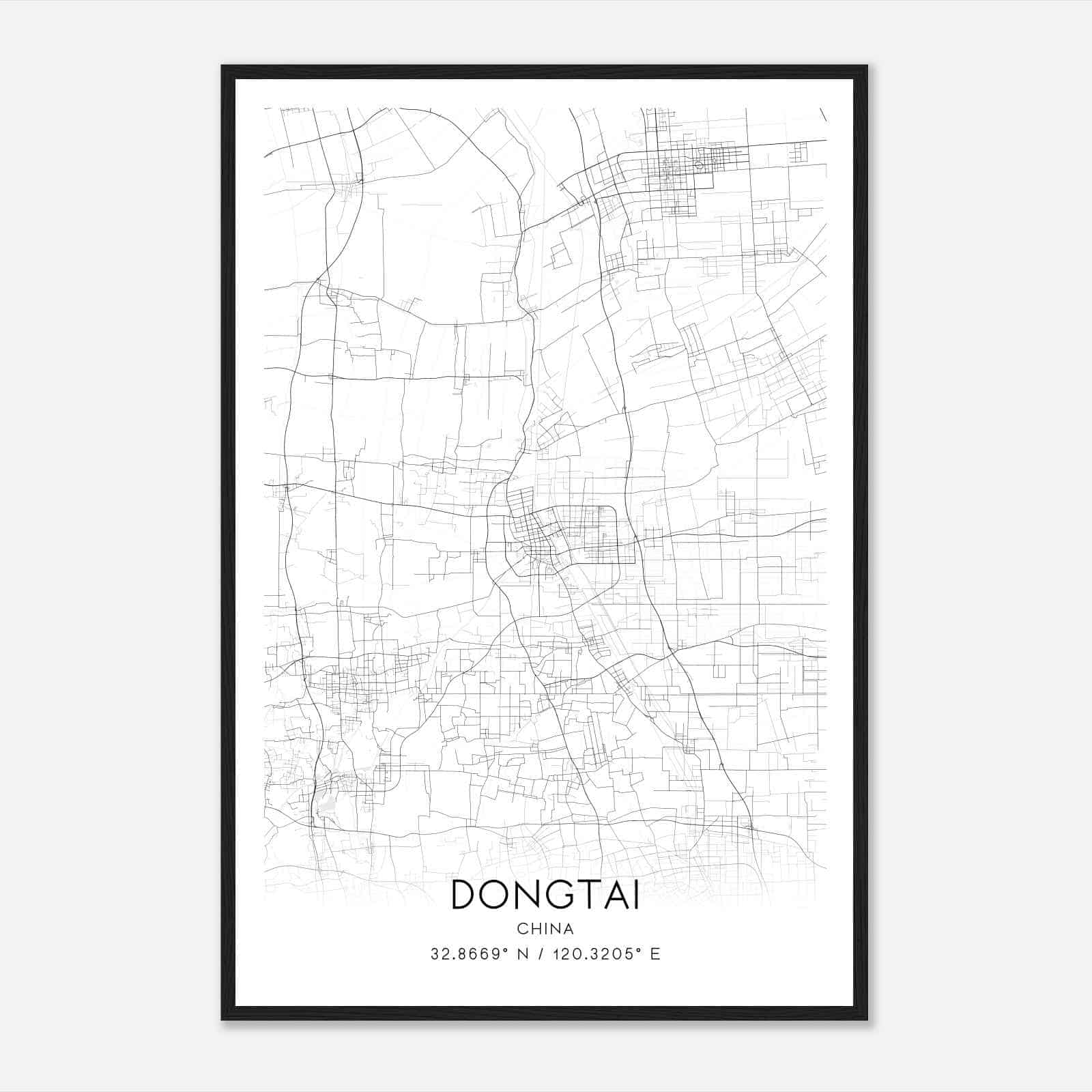 Dongtai China Map Poster, Dongtai City Road Wall Art Print