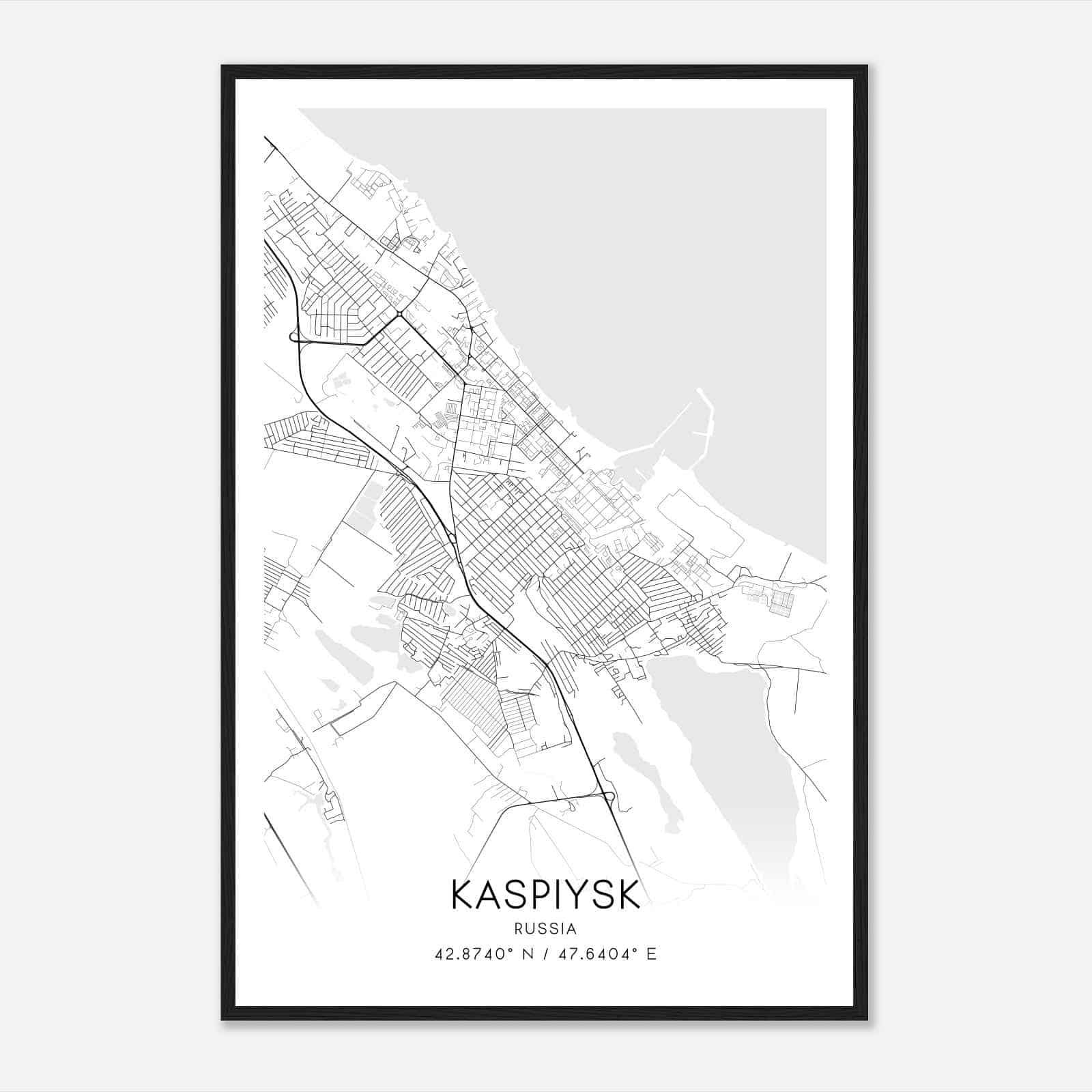 Kaspiysk Russia Map Poster, Kaspiysk City Road Wall Art Print