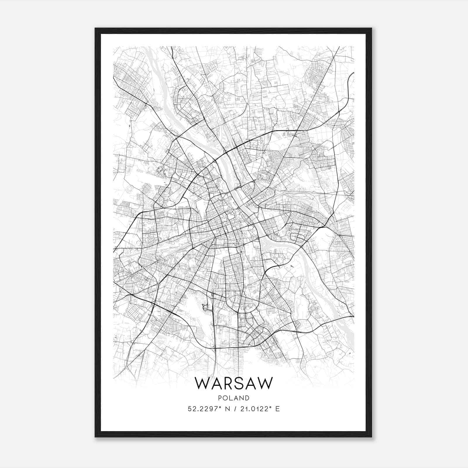 Warsaw Poland Map Poster, Warsaw City Road Wall Art Print