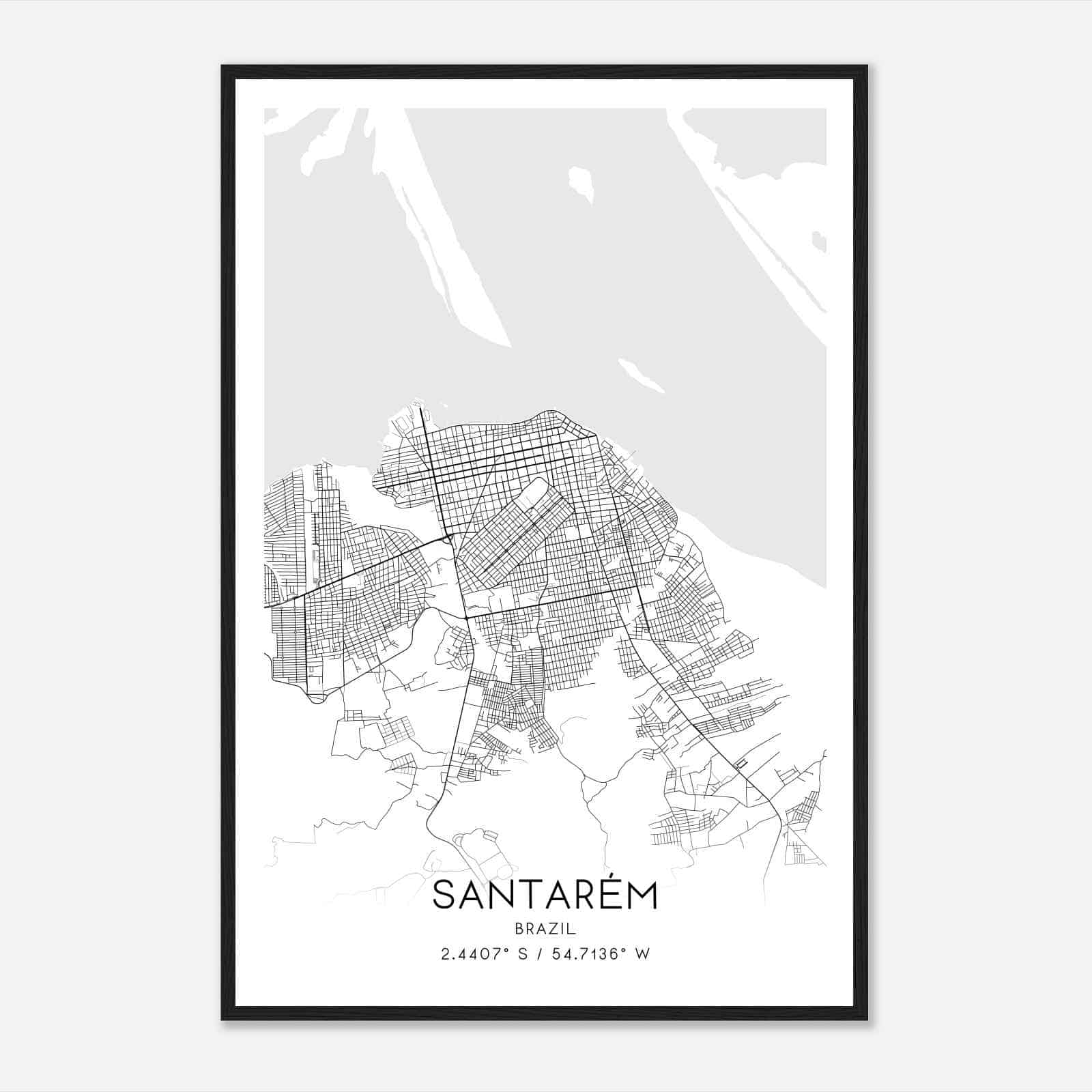 Santarem Brazil Map Poster, Santarem City Road Wall Art Print