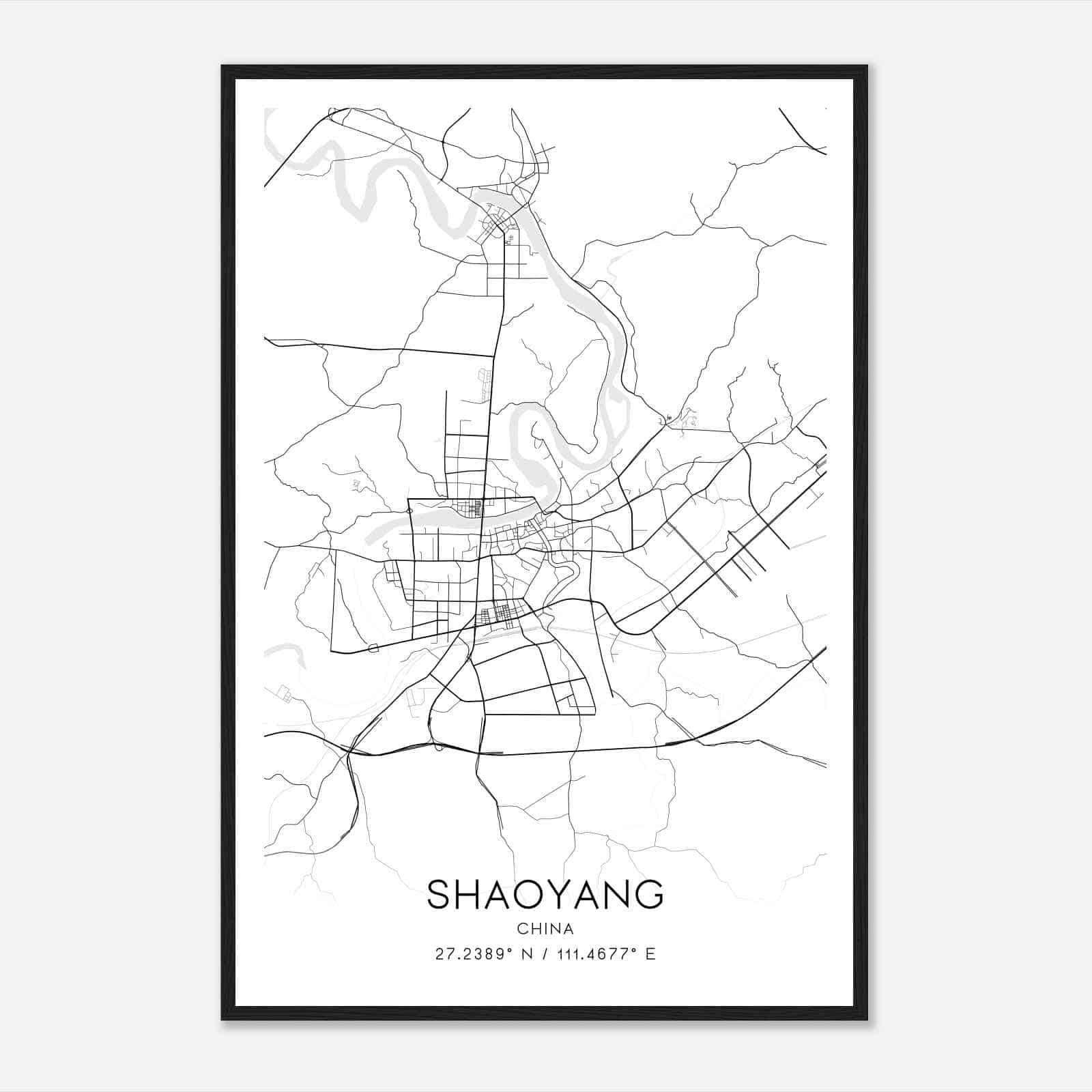Shaoyang China Map Poster, Shaoyang City Road Wall Art Print