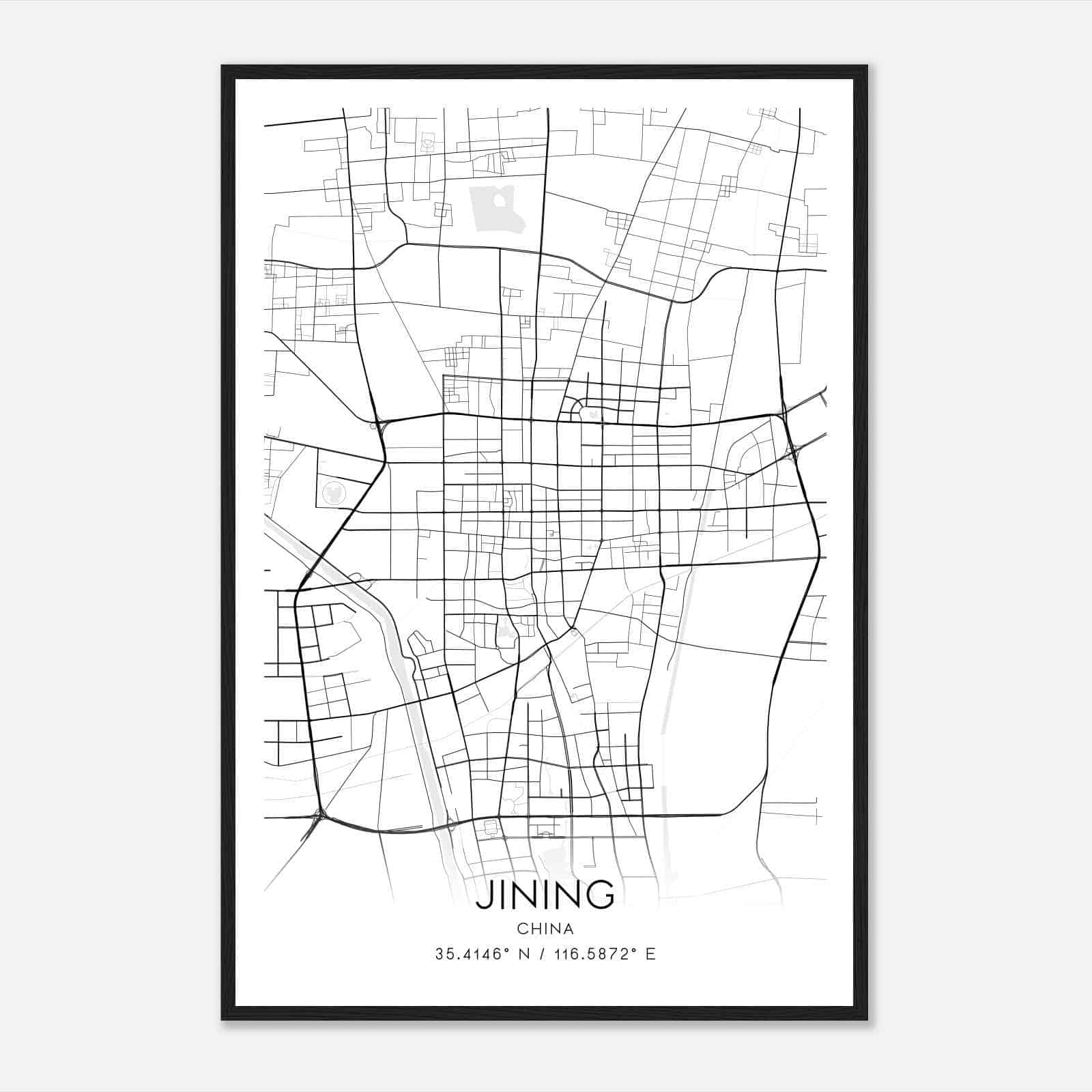 Jining China Map Poster, Jining City Road Wall Art Print