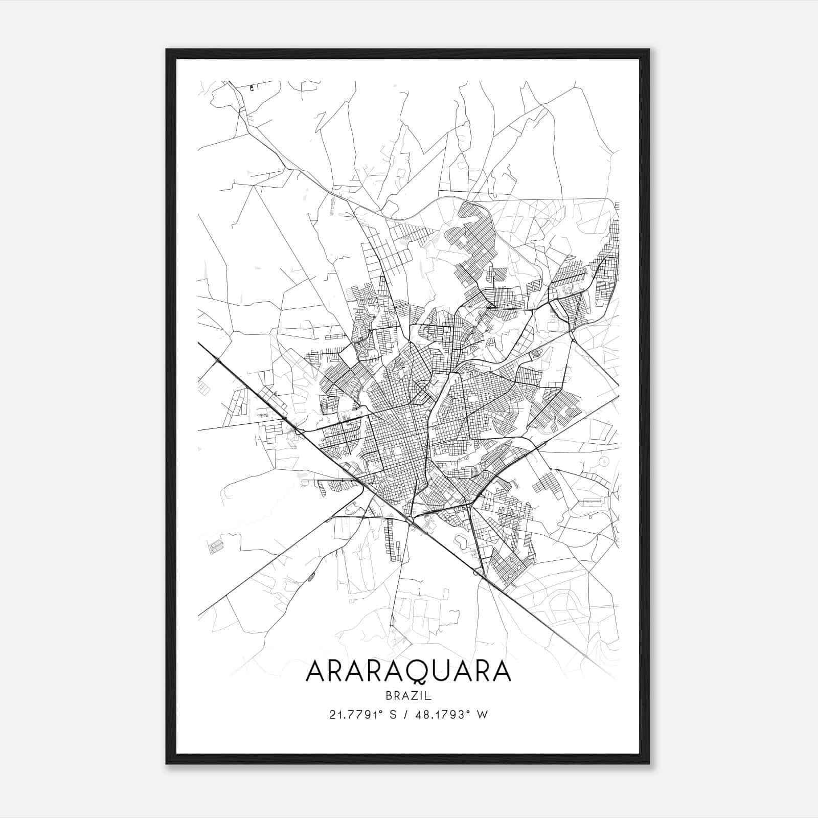 Araraquara Brazil Map Poster, Araraquara City Road Wall Art Print