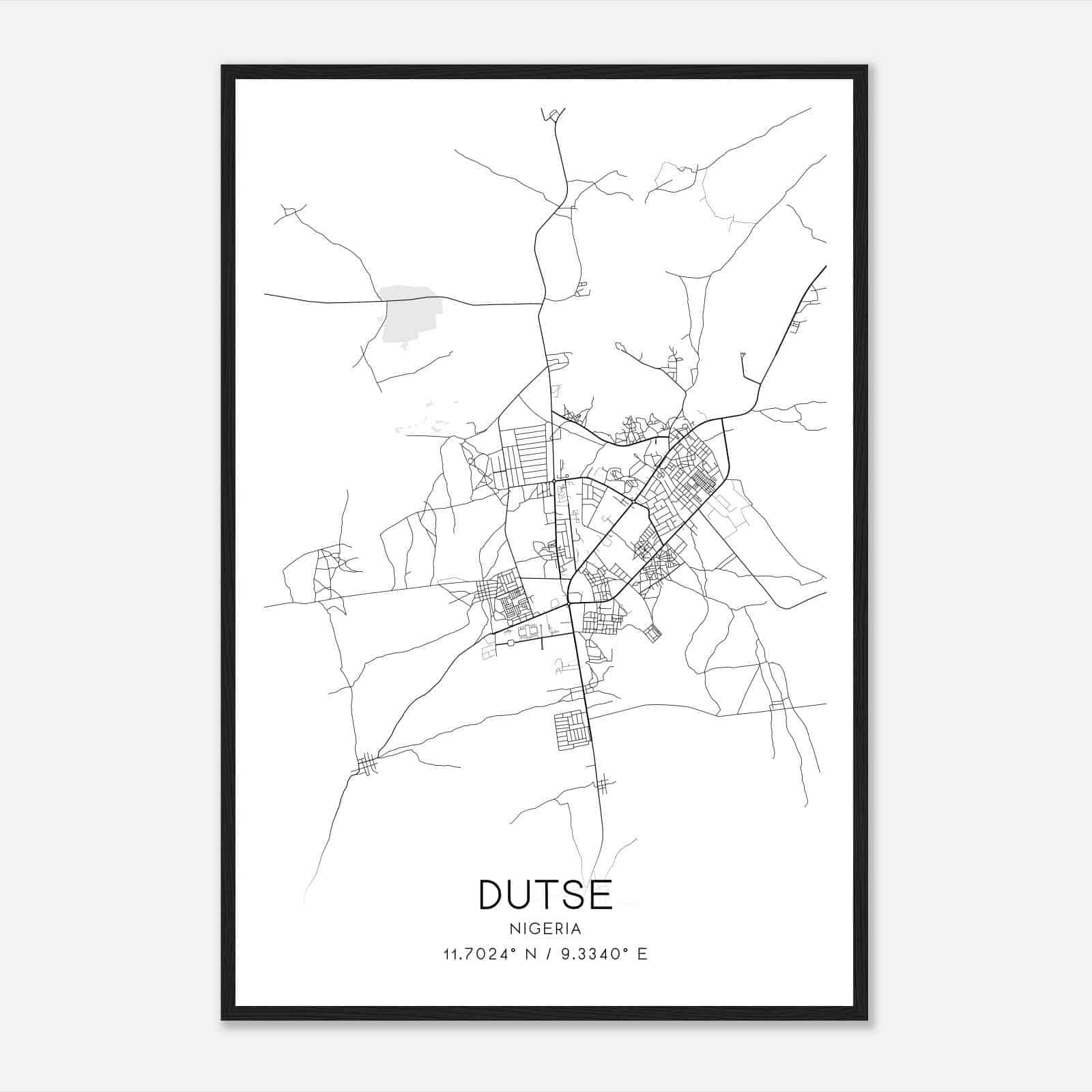 Dutse Nigeria Map Poster, Dutse City Road Wall Art Print