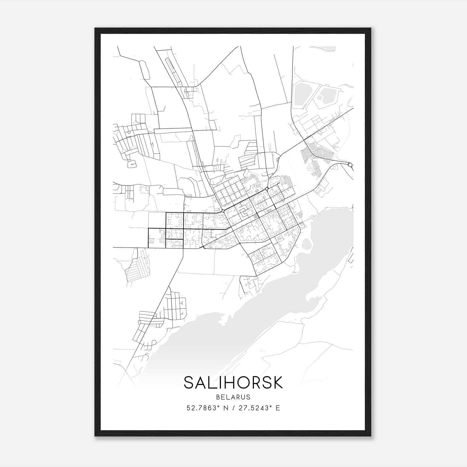 Salihorsk Belarus Map Poster, Salihorsk City Road Wall Art Print