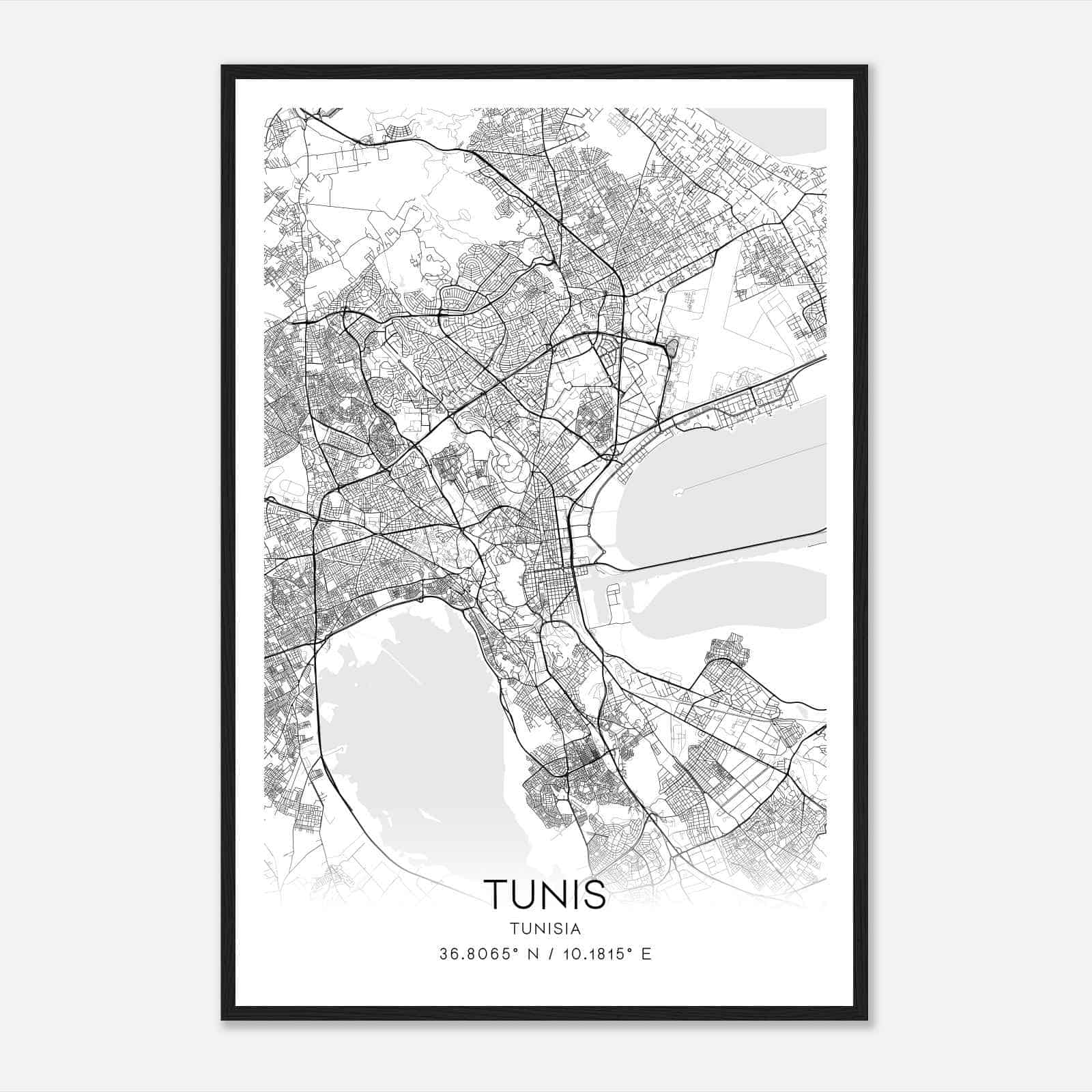 Tunis Tunisia Map Poster, Tunis City Road Wall Art Print
