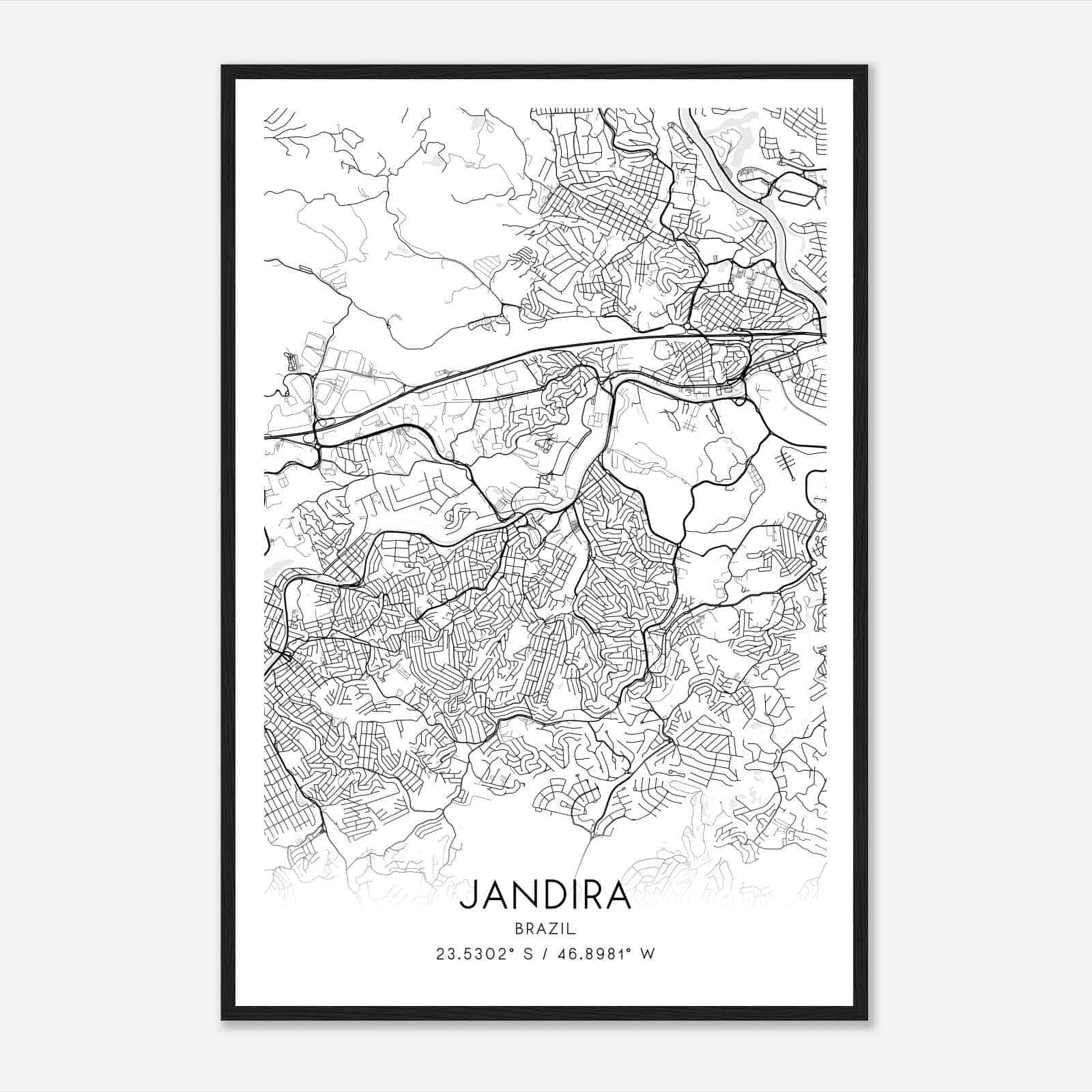 Jandira Brazil Map Poster, Jandira City Road Wall Art Print