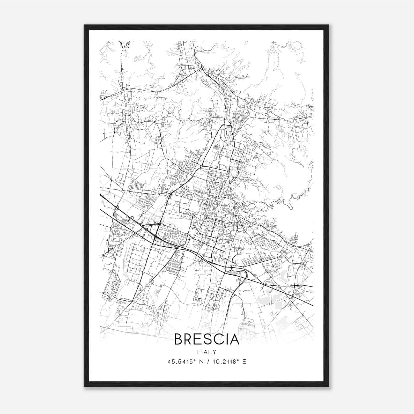 Brescia Italy Map Poster, Brescia City Road Wall Art Print