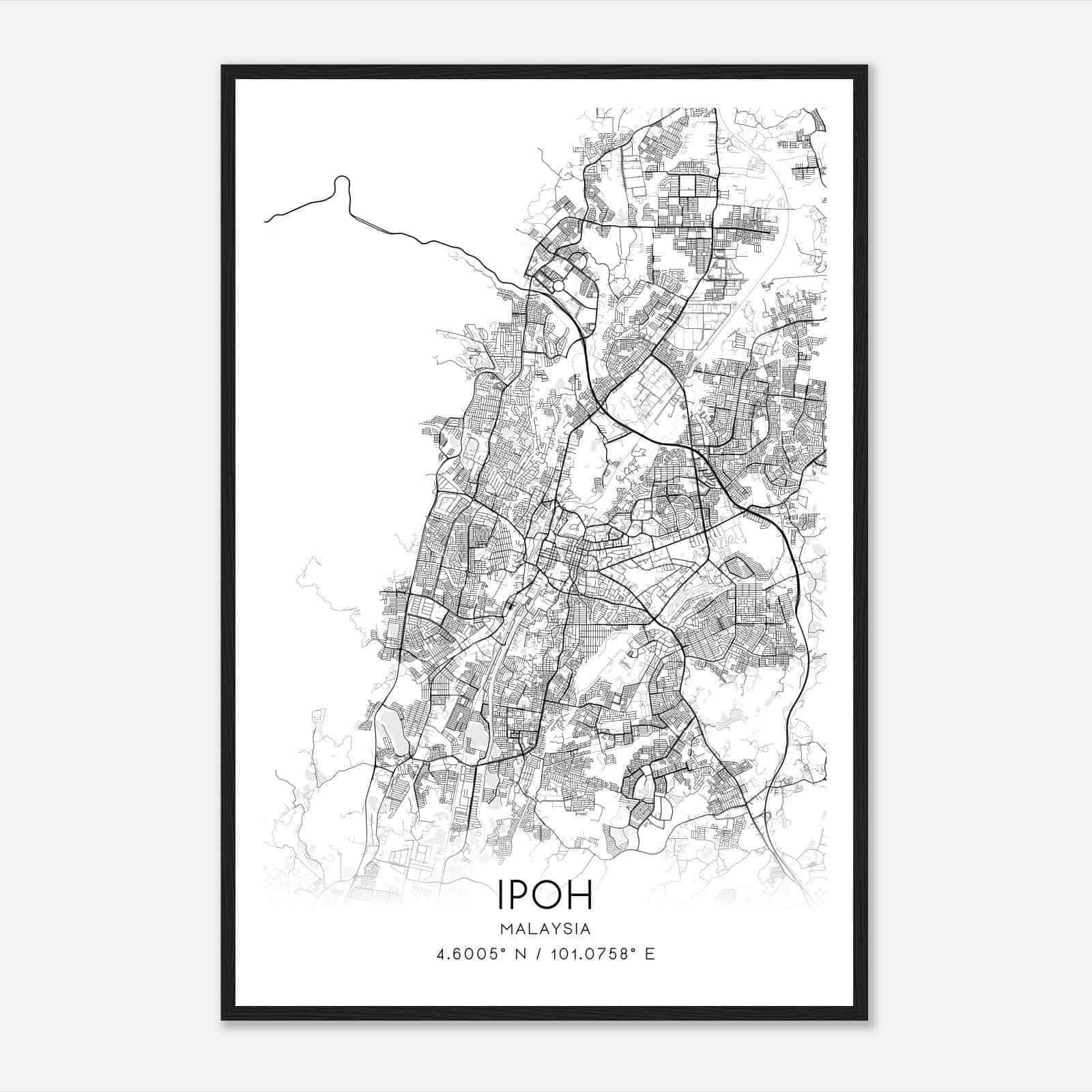 Ipoh Malaysia Map Poster, Ipoh City Road Wall Art Print