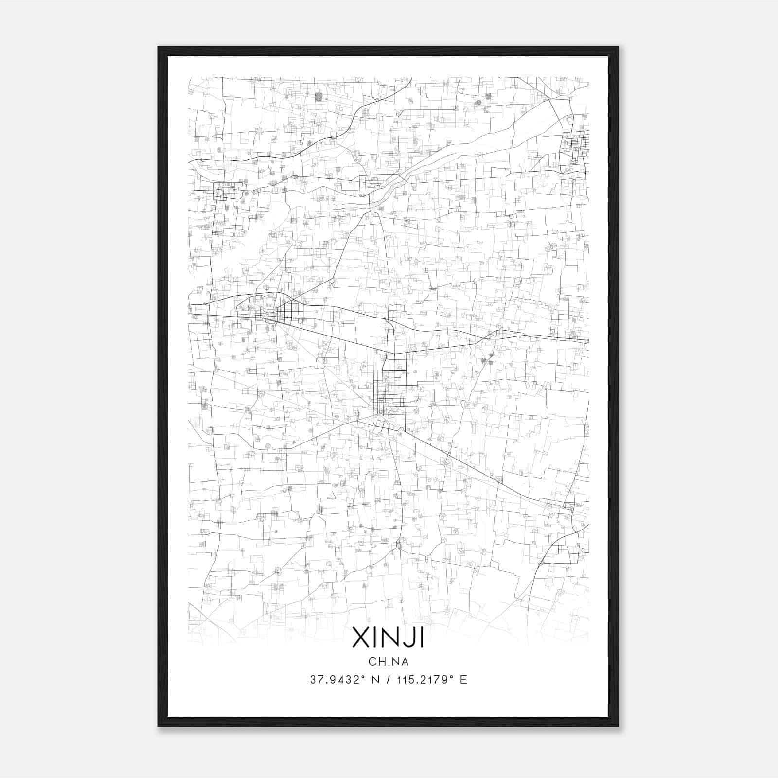Xinji China Map Poster, Xinji City Road Wall Art Print