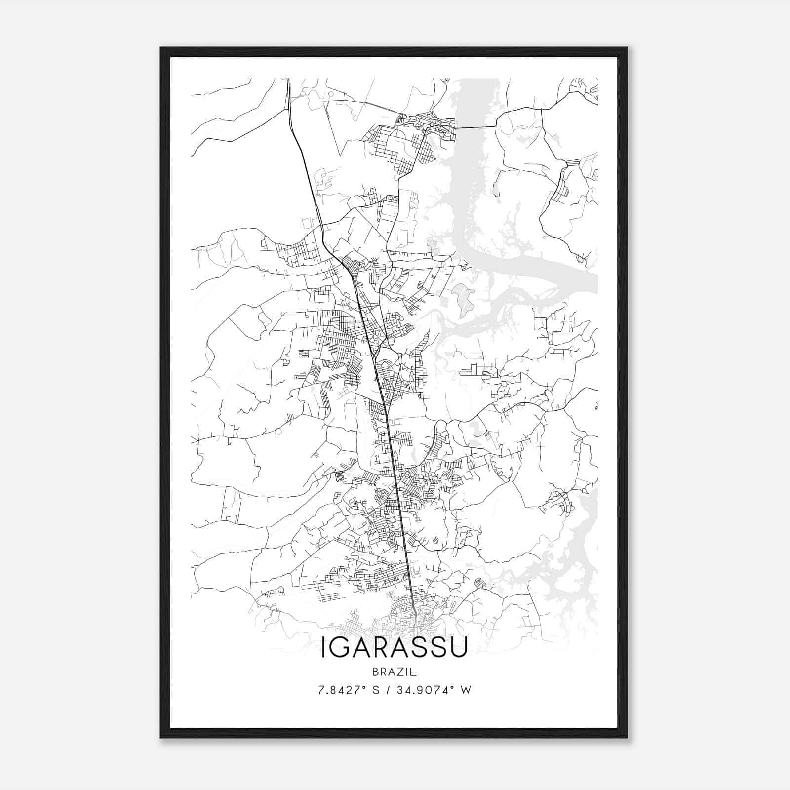 Igarassu Brazil Map Poster, Igarassu City Road Wall Art Print