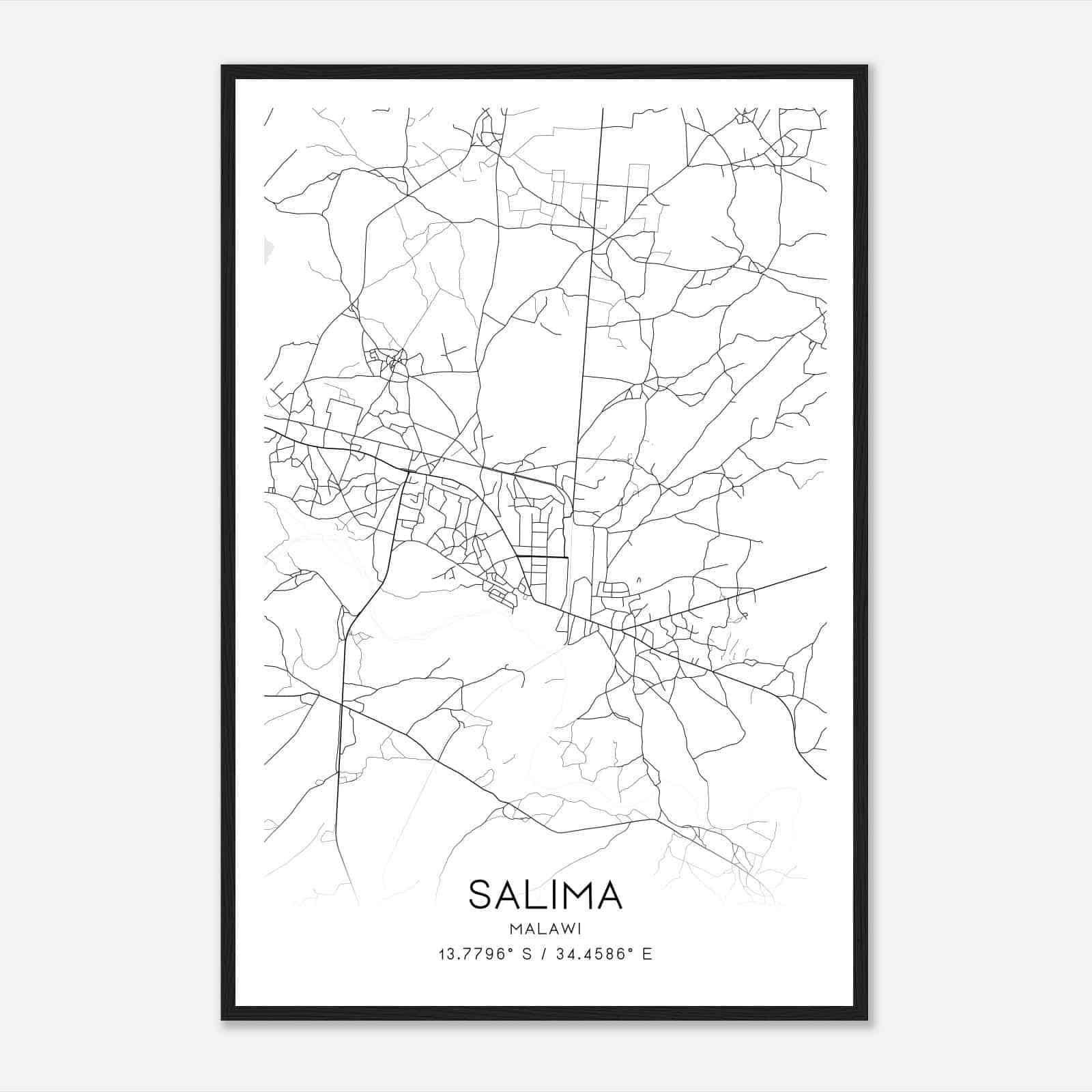 Salima Malawi Map Poster, Salima City Road Wall Art Print