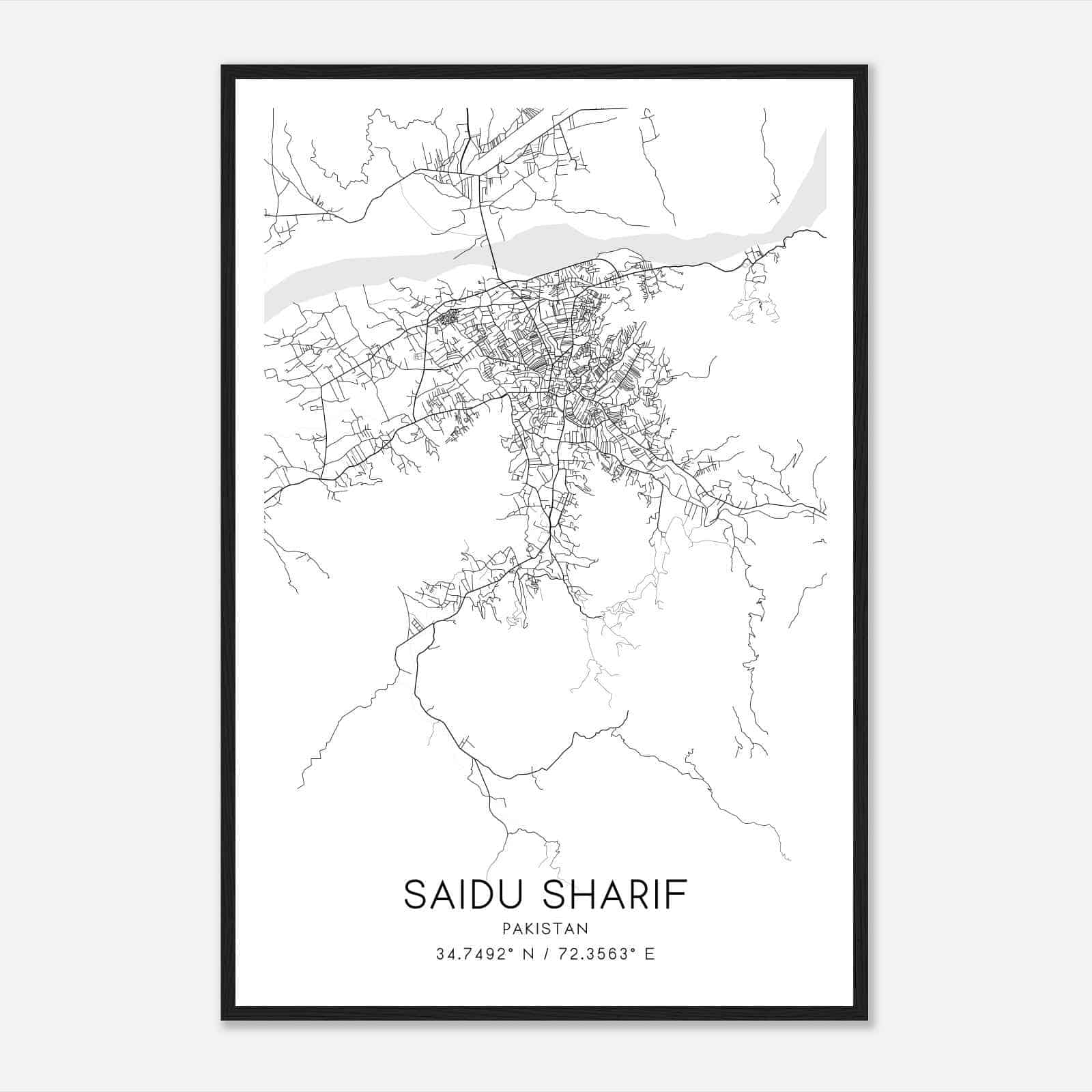 Saidu Sharif Pakistan Map Poster, Saidu Sharif City Road Wall Art Print
