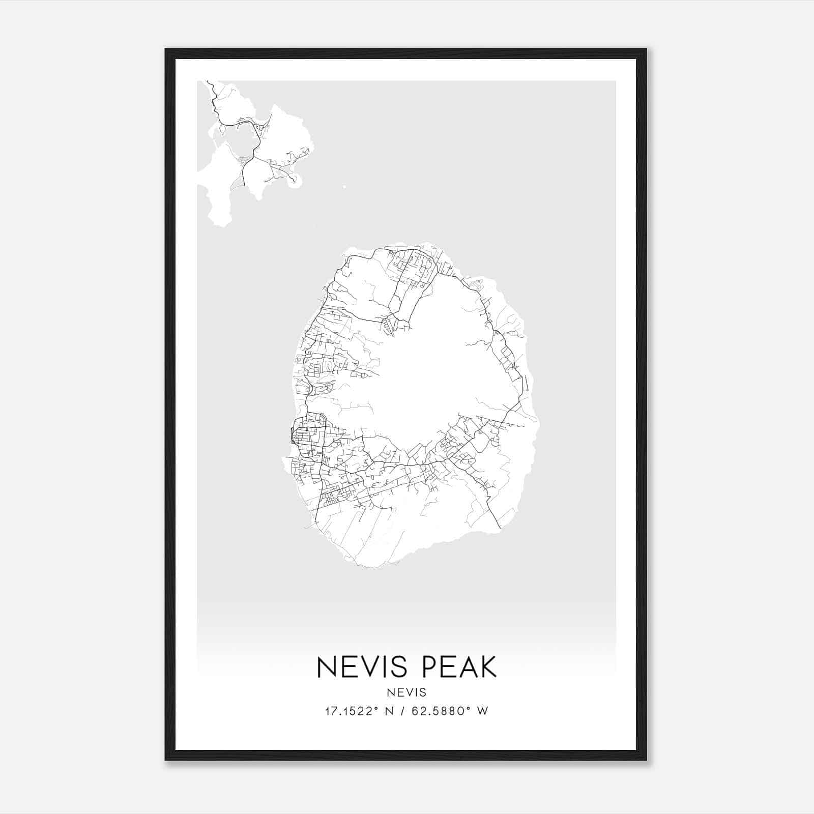 Nevis Peak Nevis Map Poster, Nevis Peak City Road Wall Art Print