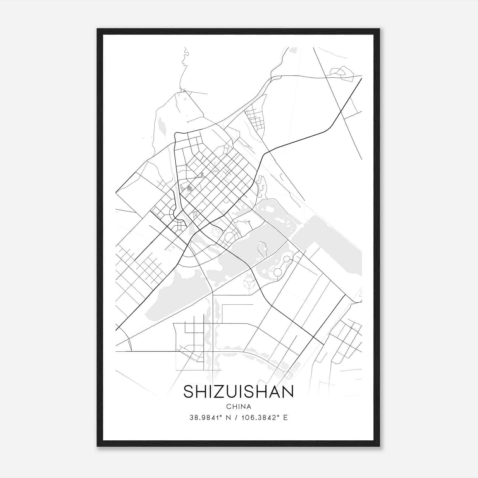 Shizuishan China Map Poster, Shizuishan City Road Wall Art Print