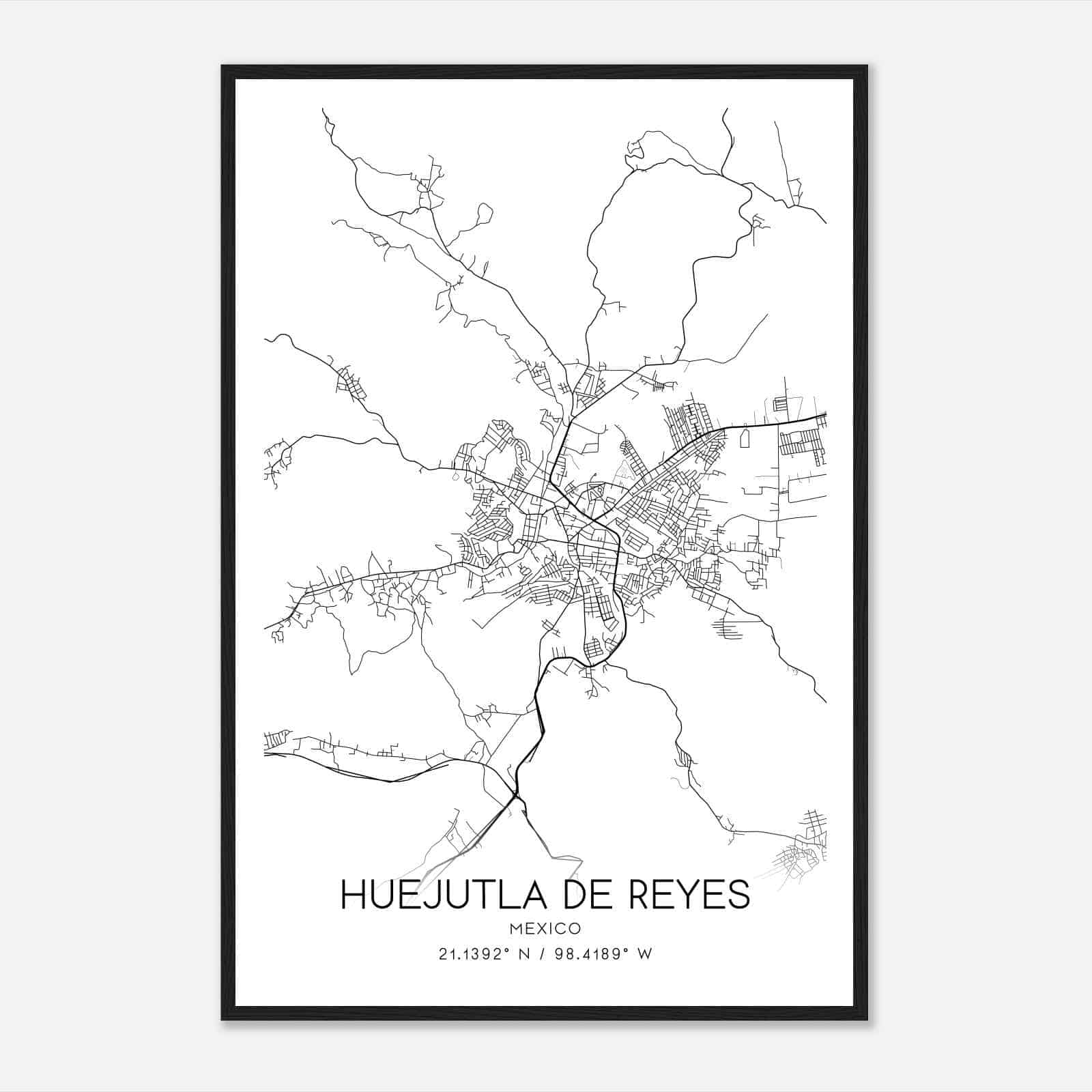 Huejutla de Reyes Mexico Map Poster, Huejutla de Reyes City Road Wall